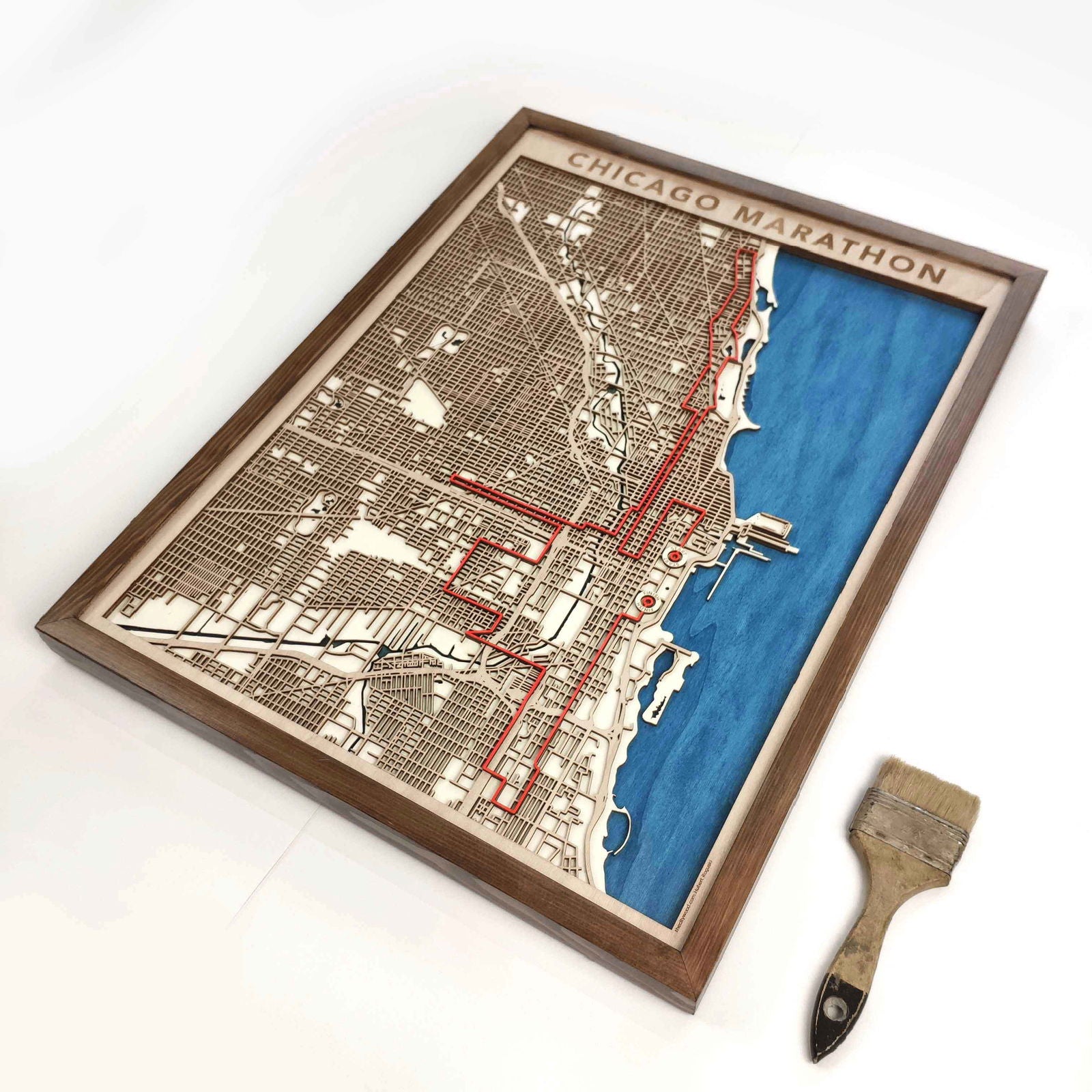 Chicago Marathon Laser-Cut Wooden Map – Unique Runner Poster Gift by CityWood - Custom Wood Map Art - Unique Laser Cut Engraved - Anniversary Gift