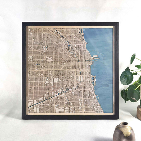 Chicago Wooden Map by CityWood - Custom Wood Map Art - Unique Laser Cut Engraved - Anniversary Gift