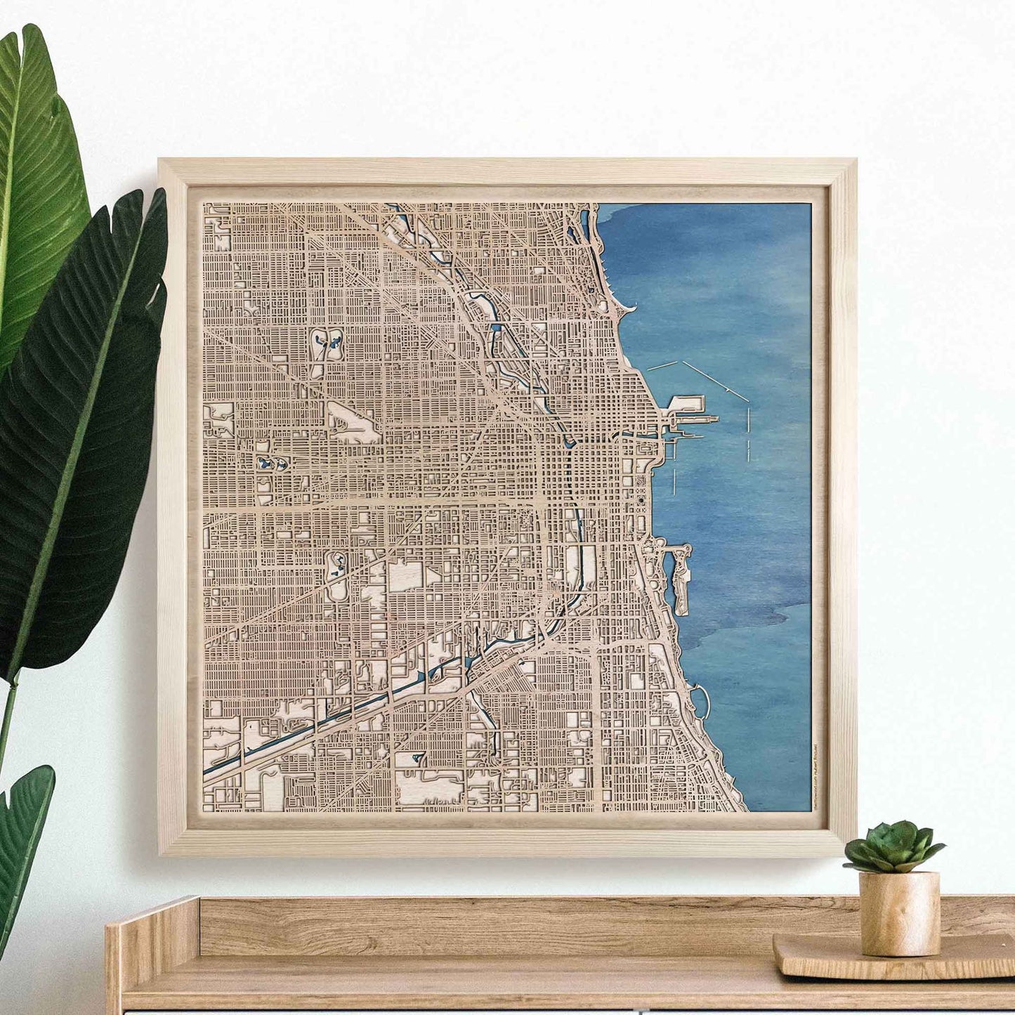 Chicago Wooden Map by CityWood - Custom Wood Map Art - Unique Laser Cut Engraved - Anniversary Gift