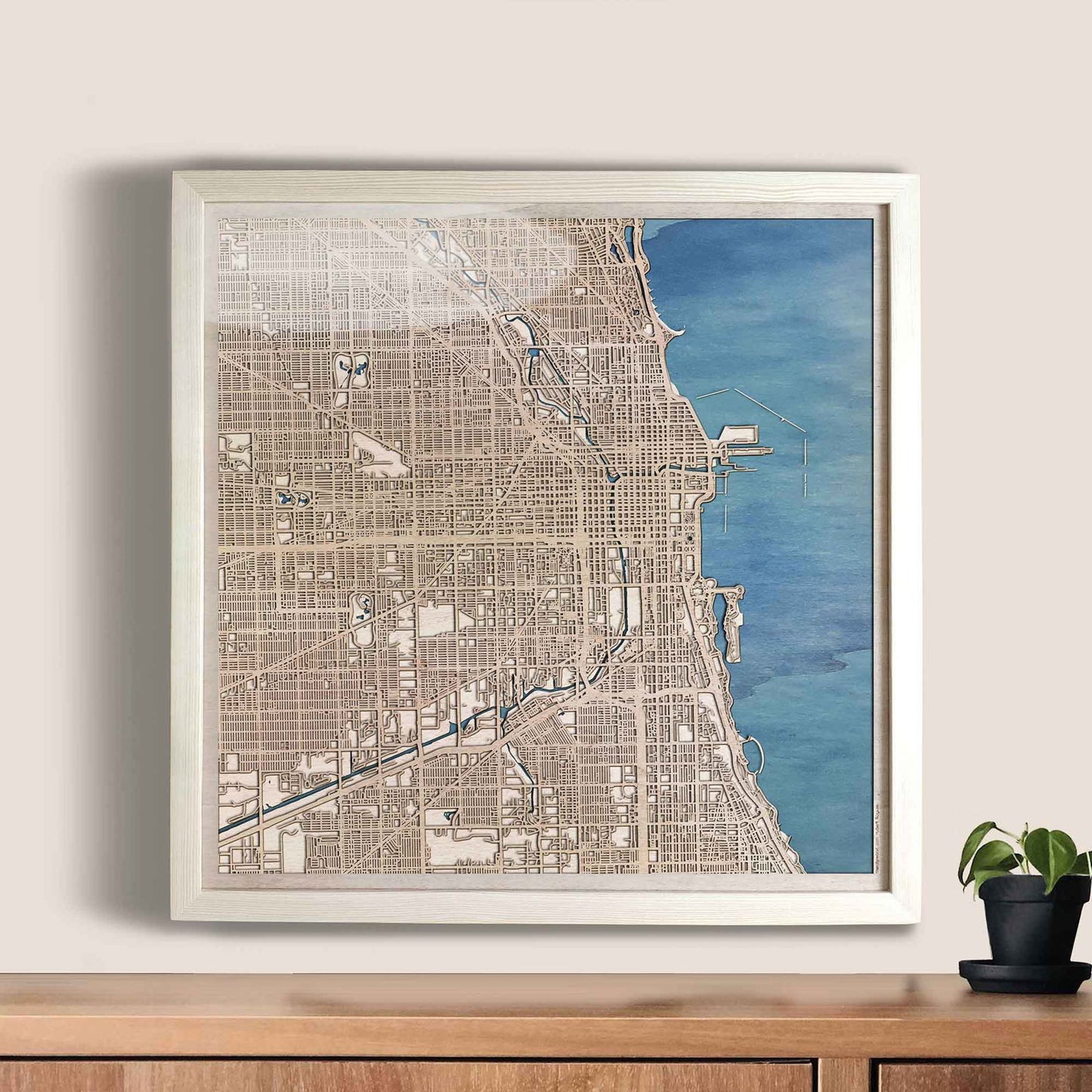 Chicago Wooden Map by CityWood - Custom Wood Map Art - Unique Laser Cut Engraved - Anniversary Gift