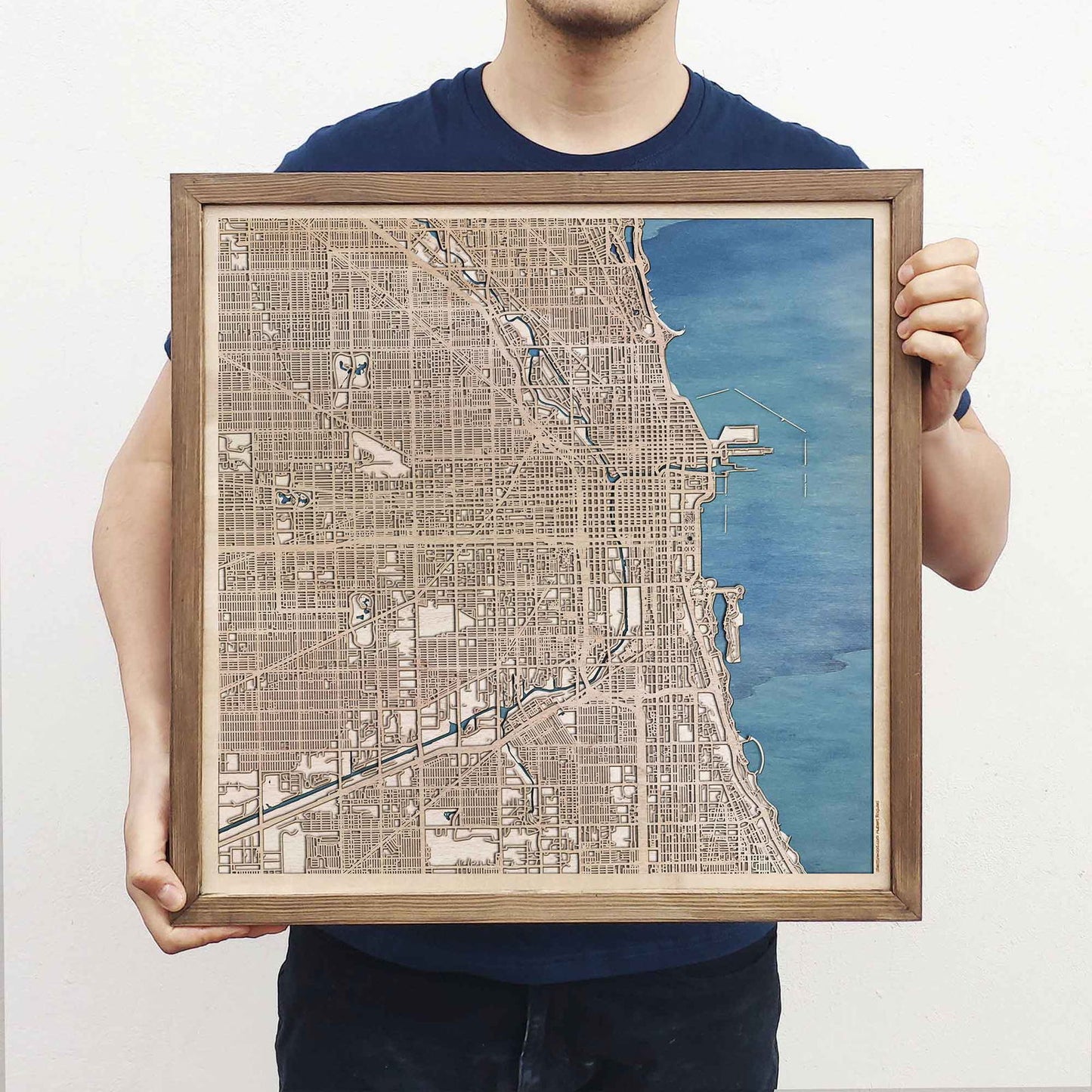 Chicago Wooden Map by CityWood - Custom Wood Map Art - Unique Laser Cut Engraved - Anniversary Gift