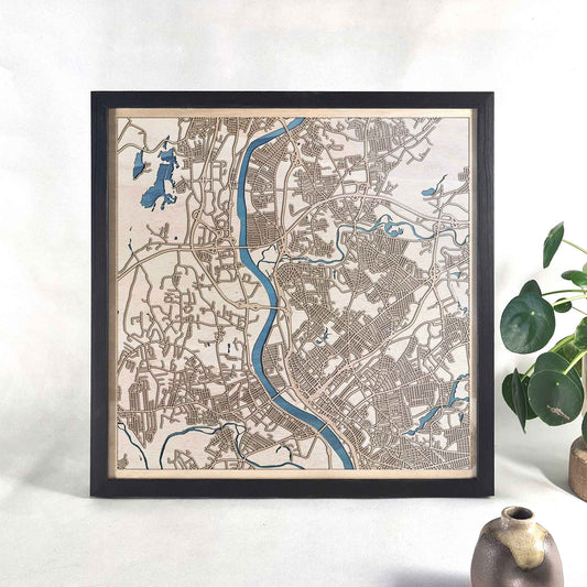 Chicopee Wooden Map by CityWood - Custom Wood Map Art - Unique Laser Cut Engraved - Anniversary Gift