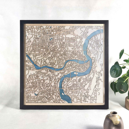 Chongqing Wooden Map by CityWood - Custom Wood Map Art - Unique Laser Cut Engraved - Anniversary Gift