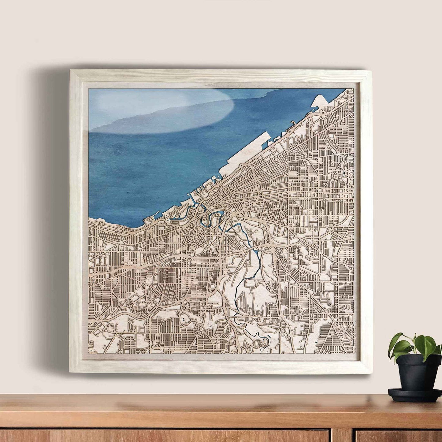 Cleveland Wooden Map by CityWood - Custom Wood Map Art - Unique Laser Cut Engraved - Anniversary Gift