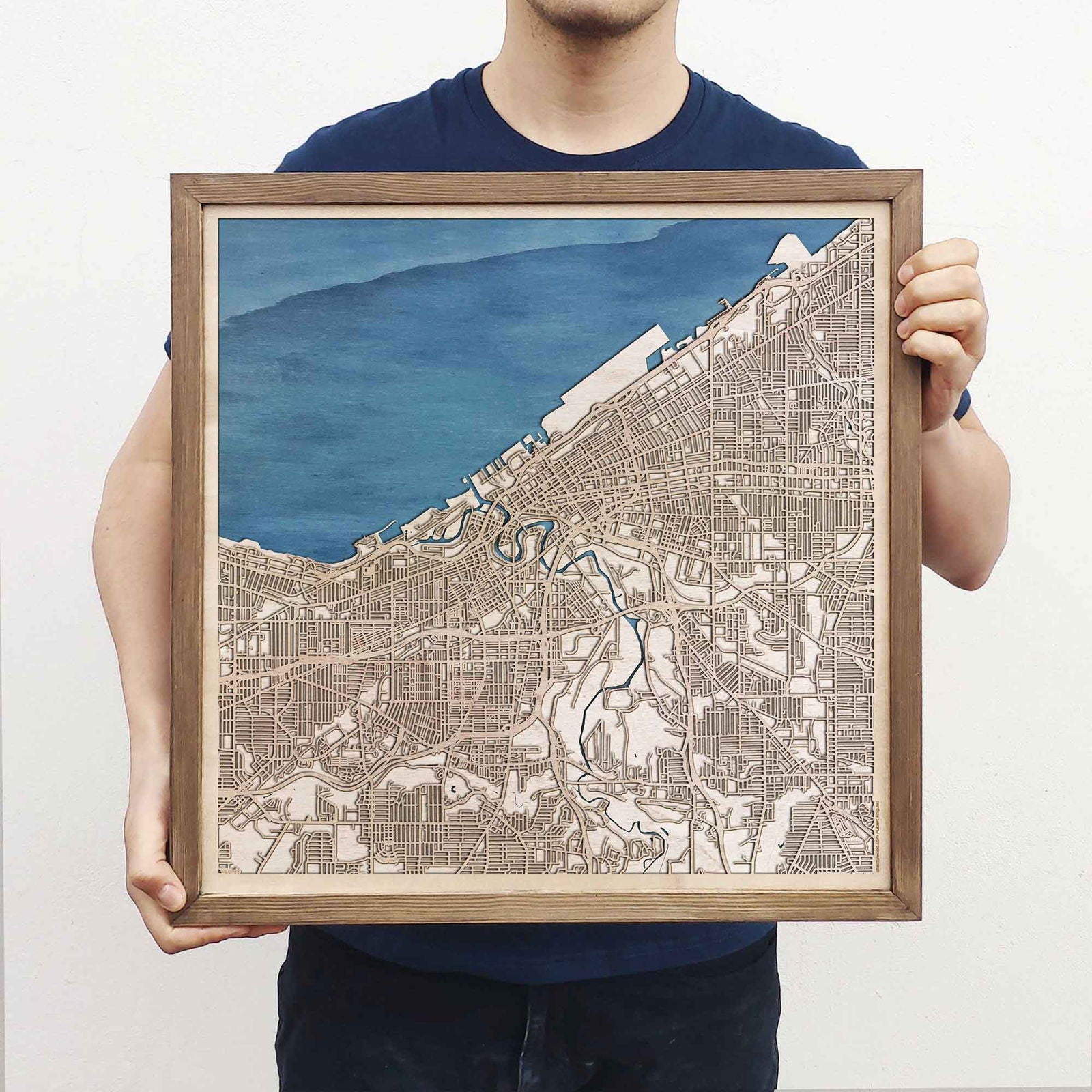 Cleveland Wooden Map by CityWood - Custom Wood Map Art - Unique Laser Cut Engraved - Anniversary Gift