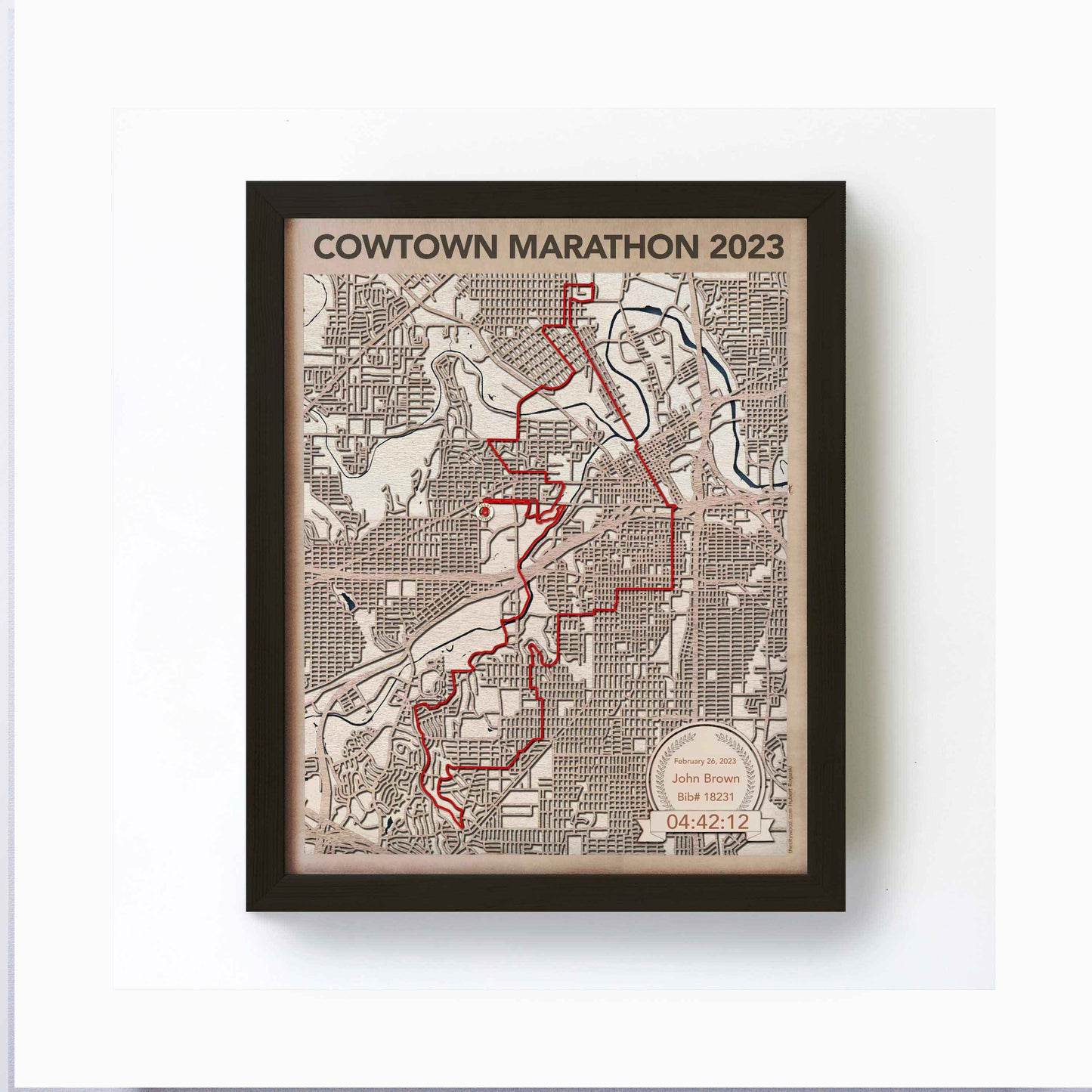 Cowtown Marathon Wooden Map