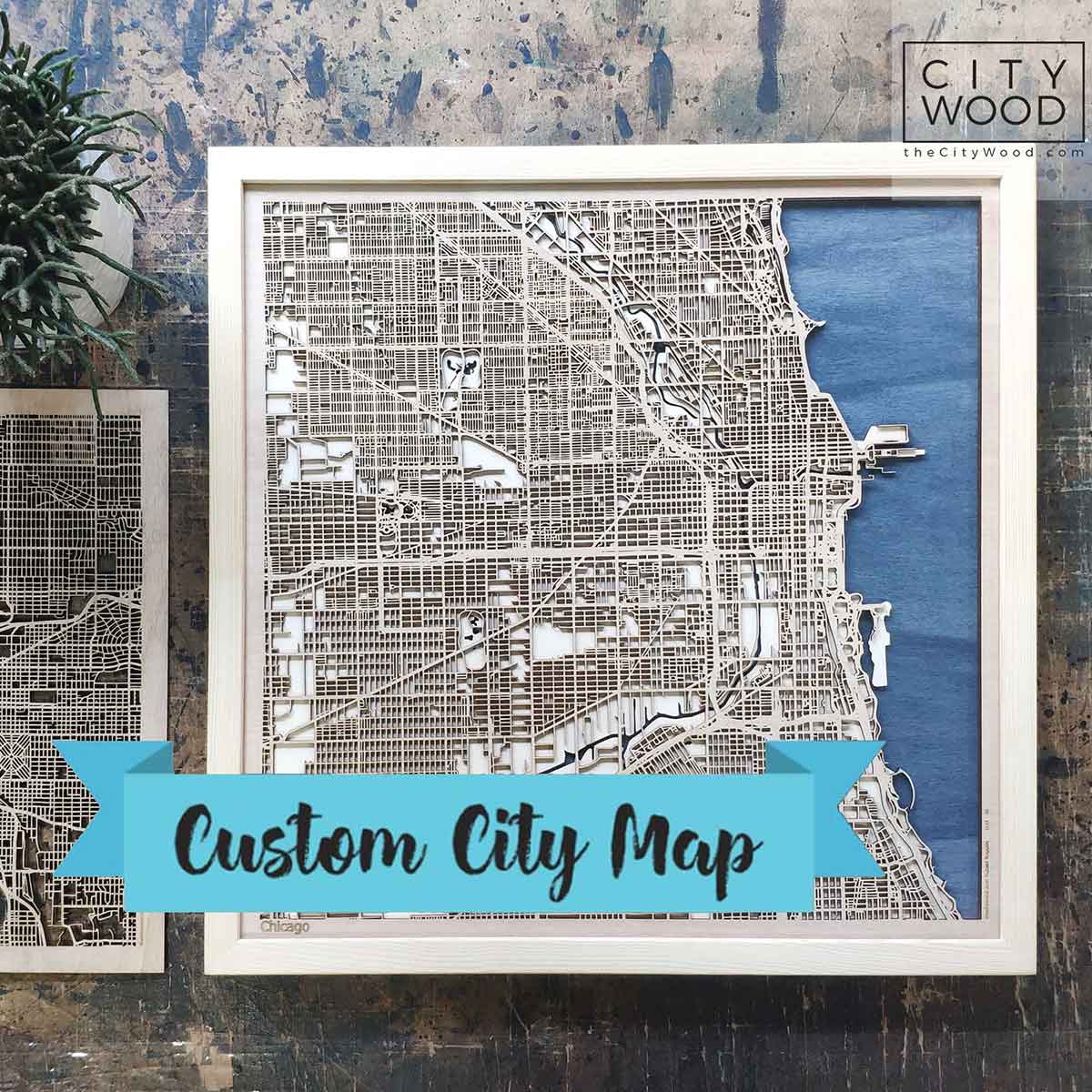 Custom City Wooden Map by CityWood - Custom Wood Map Art - Unique Laser Cut Engraved - Anniversary Gift