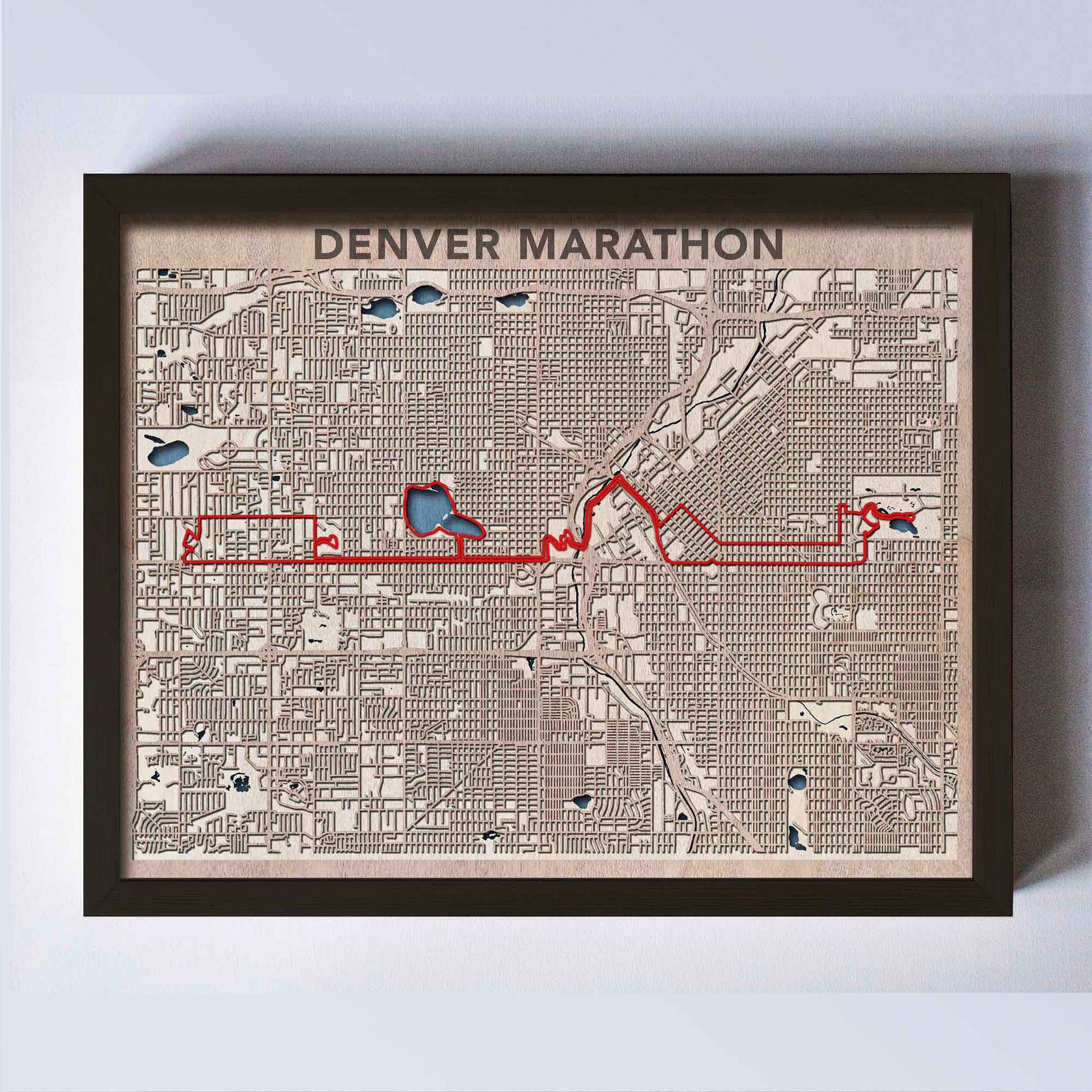 Denver Marathon Wooden Map by CityWood - Custom Wood Map Art - Unique Laser Cut Engraved - Anniversary Gift 