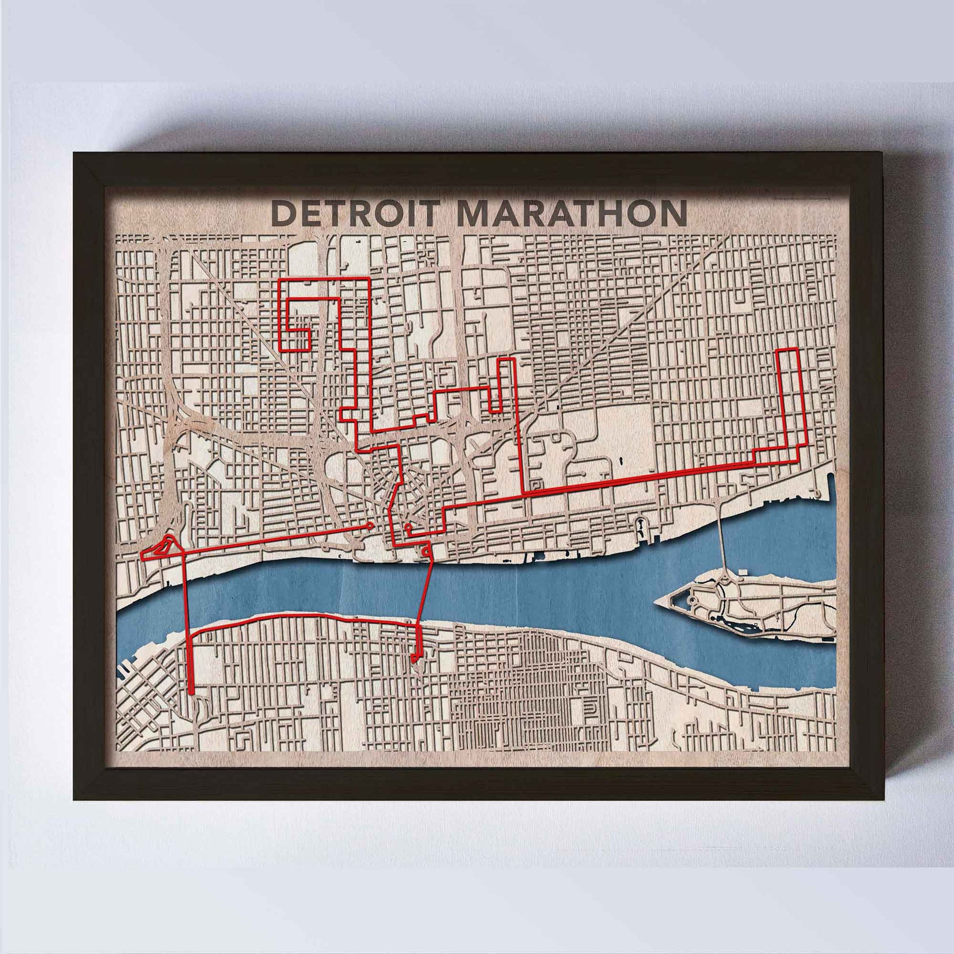 Detroit Marathon Wooden Map by CityWood - Custom Wood Map Art - Unique Laser Cut Engraved - Anniversary Gift 