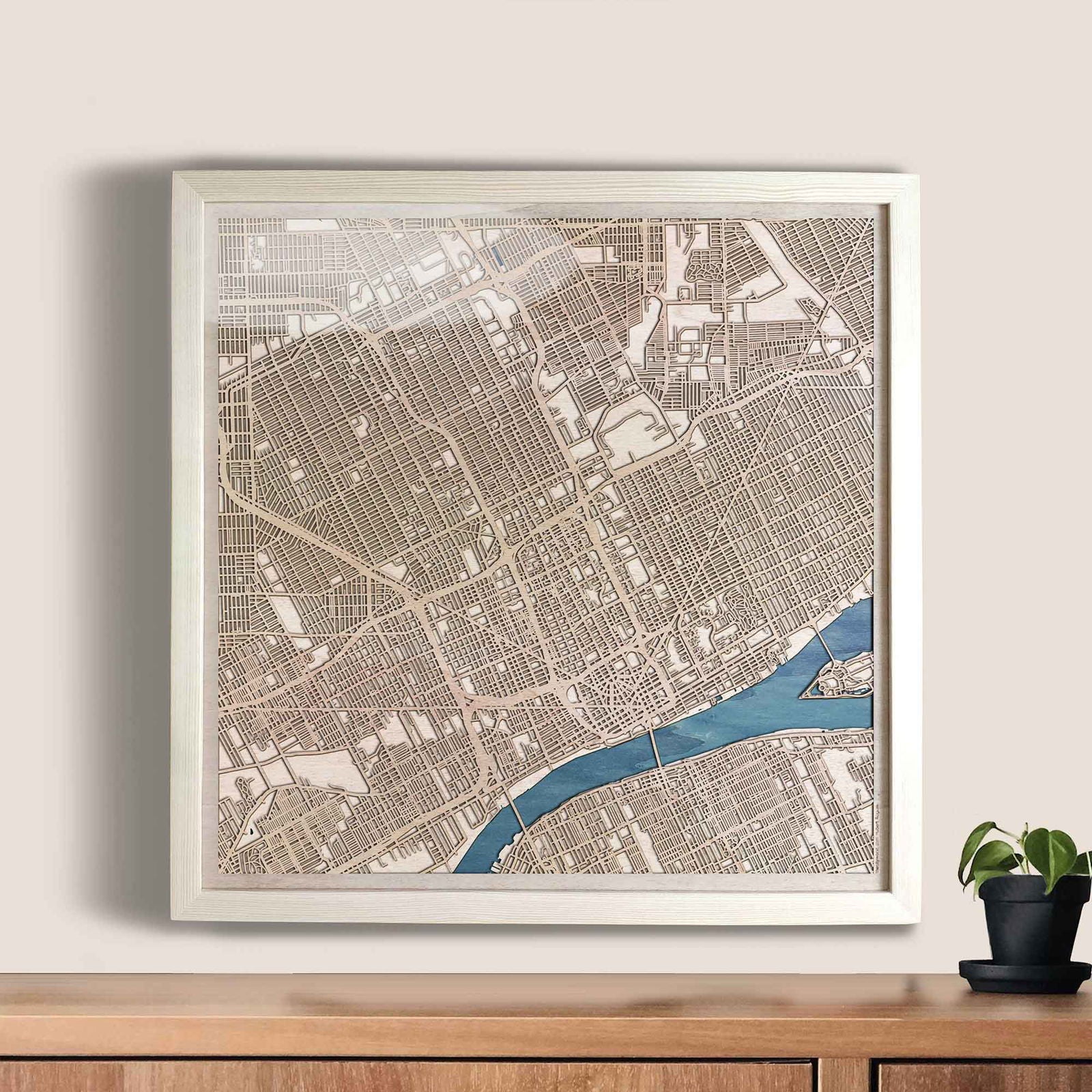 Detroit Wooden Map by CityWood - Custom Wood Map Art - Unique Laser Cut Engraved - Anniversary Gift