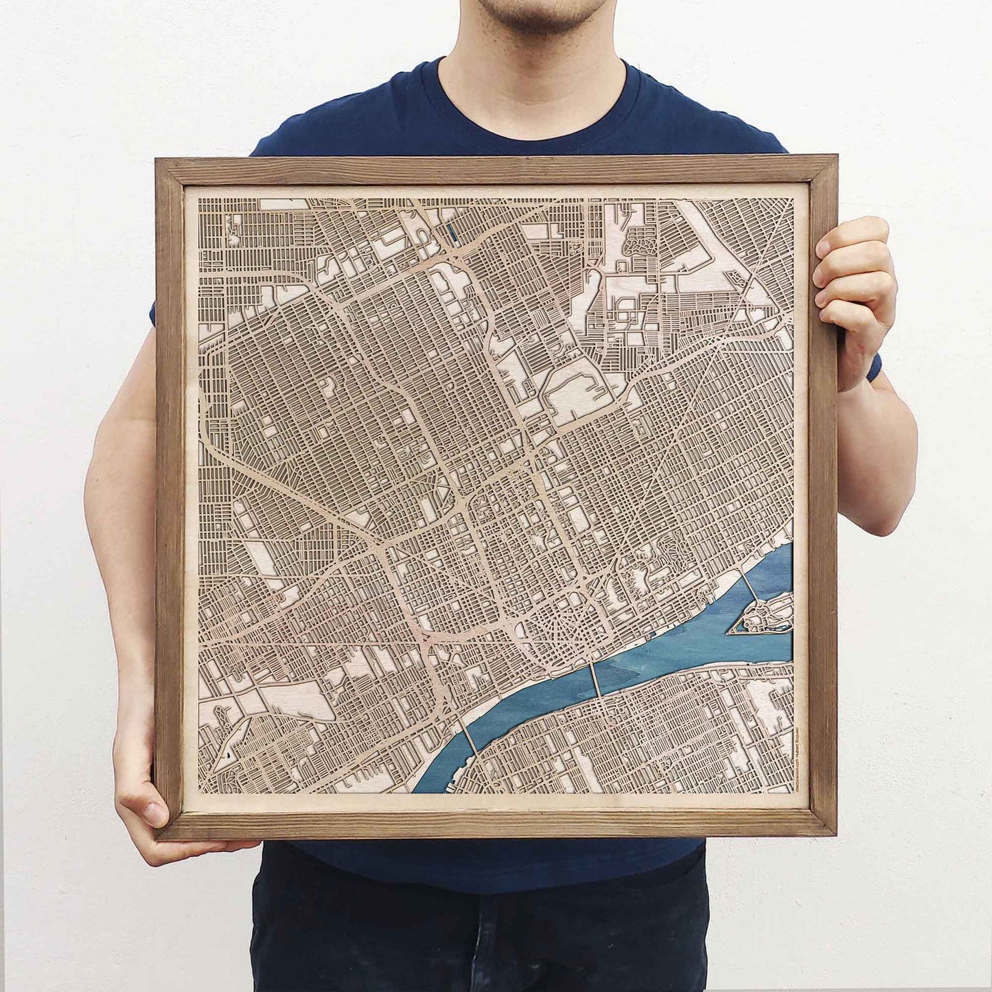 Detroit Wooden Map by CityWood - Custom Wood Map Art - Unique Laser Cut Engraved - Anniversary Gift