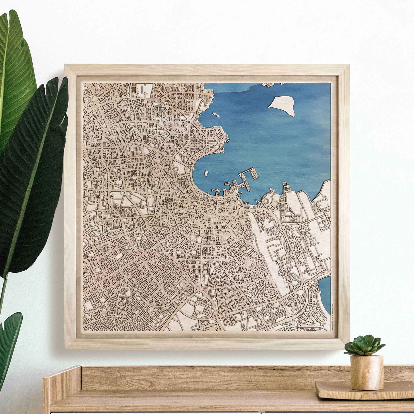 Doha Wooden Map by CityWood - Custom Wood Map Art - Unique Laser Cut Engraved - Anniversary Gift