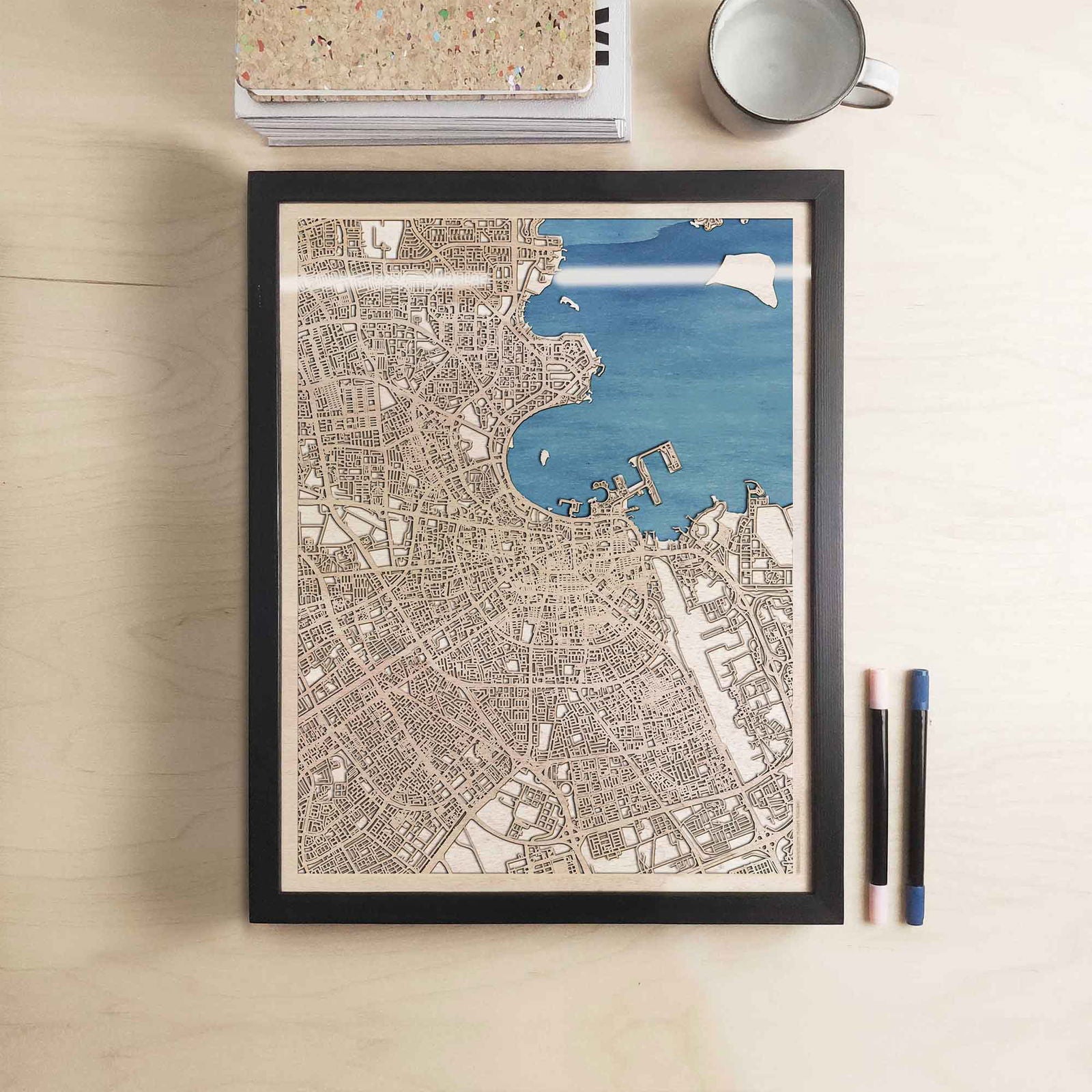 Doha Wooden Map by CityWood - Custom Wood Map Art - Unique Laser Cut Engraved - Anniversary Gift