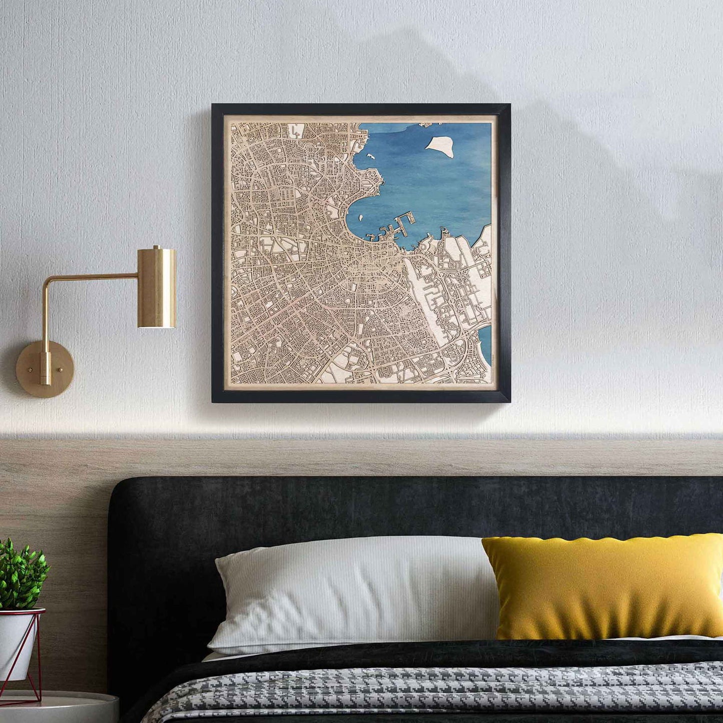 Doha Wooden Map by CityWood - Custom Wood Map Art - Unique Laser Cut Engraved - Anniversary Gift