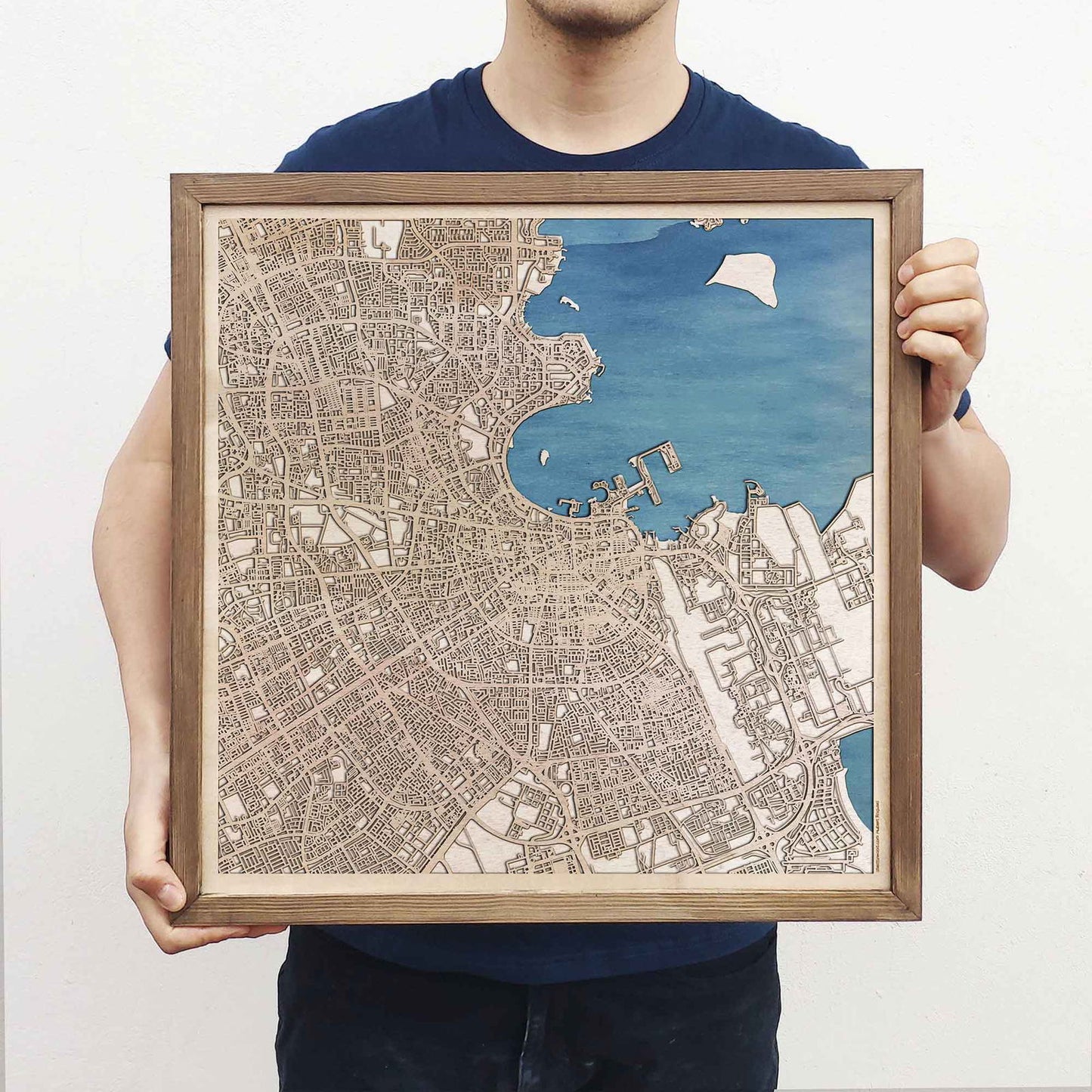 Doha Wooden Map by CityWood - Custom Wood Map Art - Unique Laser Cut Engraved - Anniversary Gift