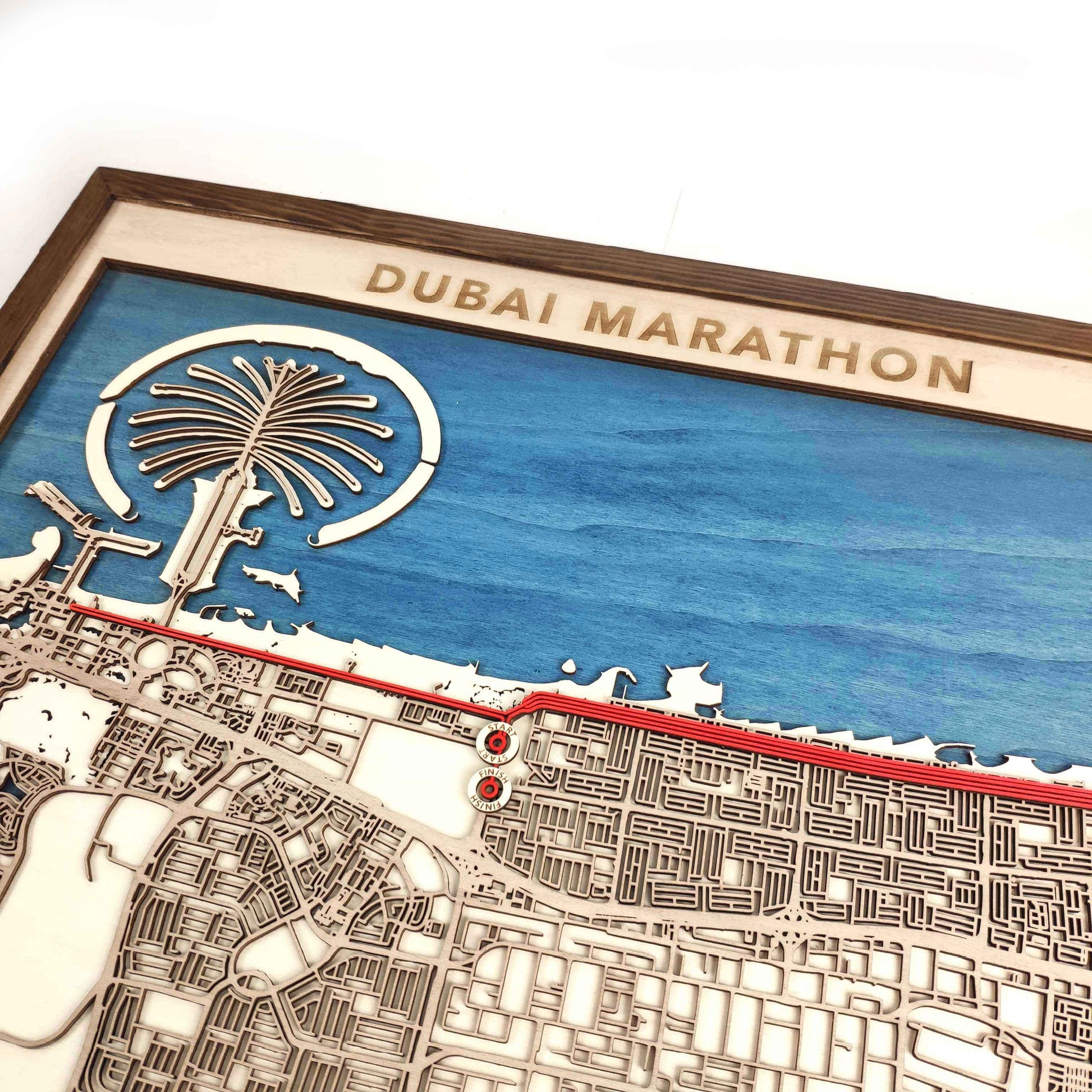 Dubai Marathon Commemorative Wooden Route Map – Collector's Item by CityWood - Custom Wood Map Art - Unique Laser Cut Engraved - Anniversary Gift
