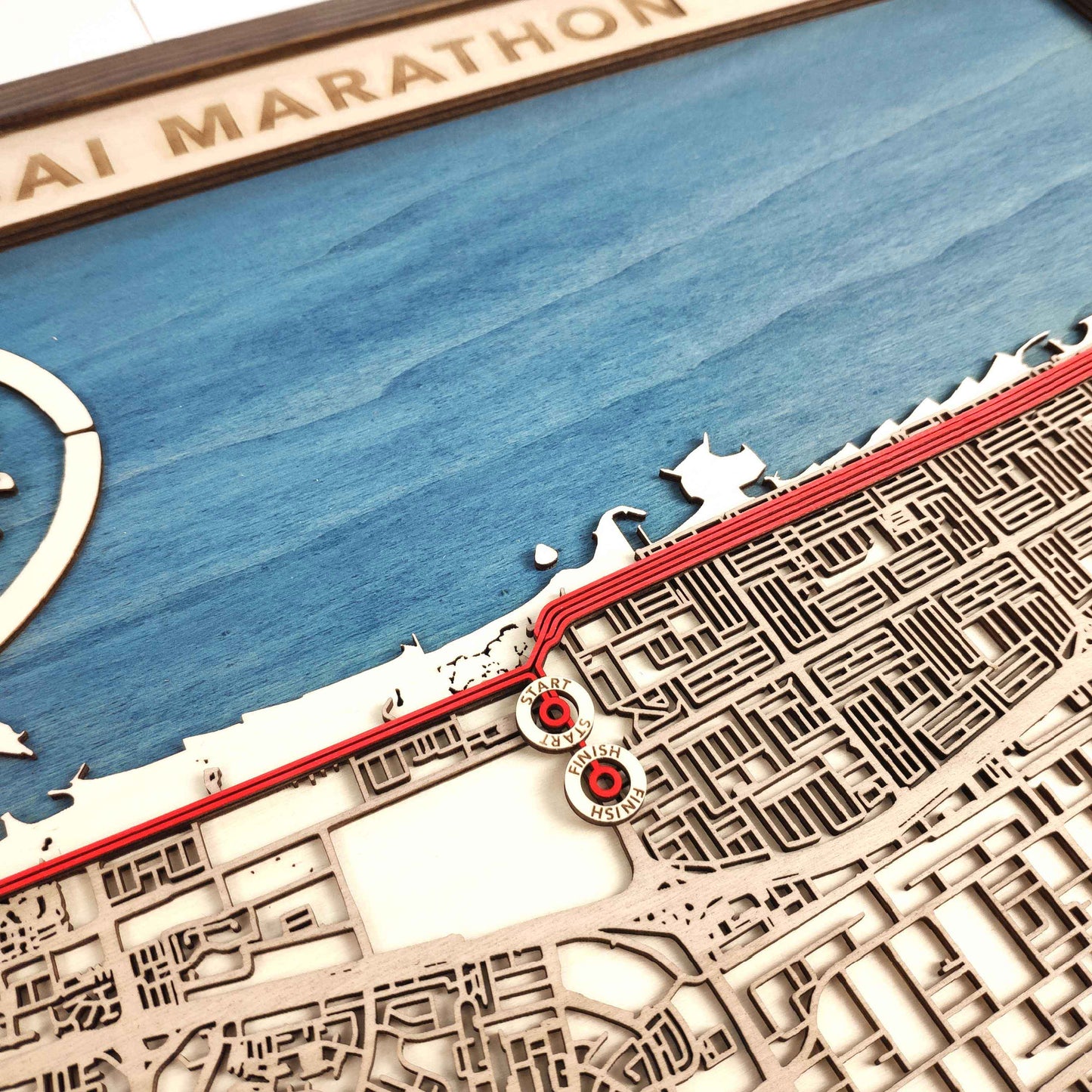 Dubai Marathon Laser-Cut Wooden Map – Unique Runner Poster Gift by CityWood - Custom Wood Map Art - Unique Laser Cut Engraved - Anniversary Gift