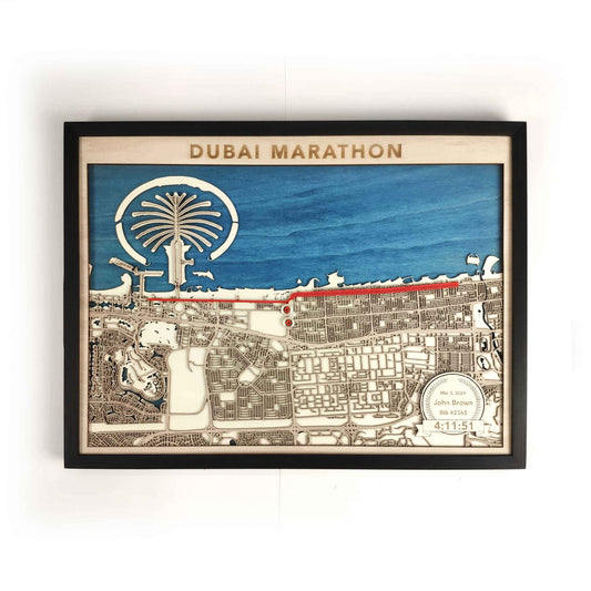 Dubai Marathon Wooden Map by CityWood - Custom Wood Map Art - Unique Laser Cut Engraved - Anniversary Gift
