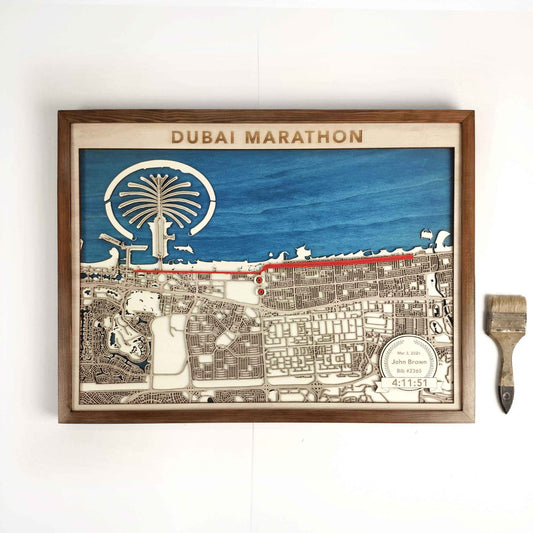 Dubai Marathon Commemorative Wooden Route Map – Collector's Item by CityWood - Custom Wood Map Art - Unique Laser Cut Engraved - Anniversary Gift