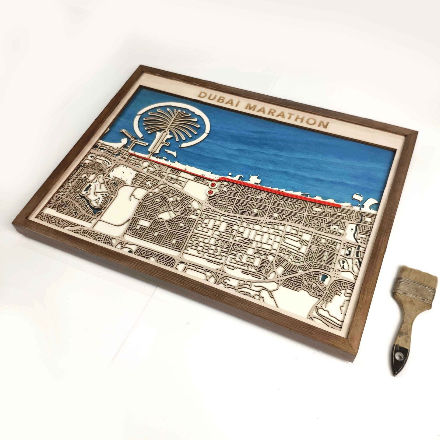 Dubai Marathon Commemorative Wooden Route Map – Collector's Item by CityWood - Custom Wood Map Art - Unique Laser Cut Engraved - Anniversary Gift
