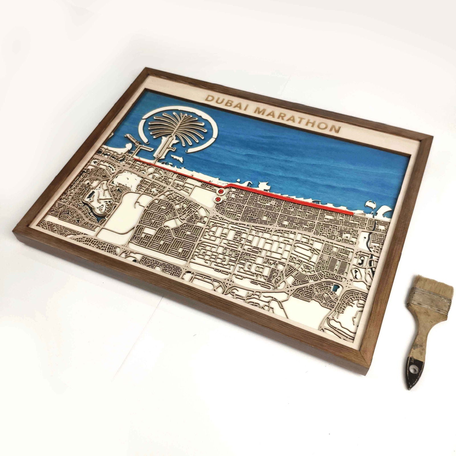Dubai Marathon Commemorative Wooden Route Map – Collector's Item by CityWood - Custom Wood Map Art - Unique Laser Cut Engraved - Anniversary Gift