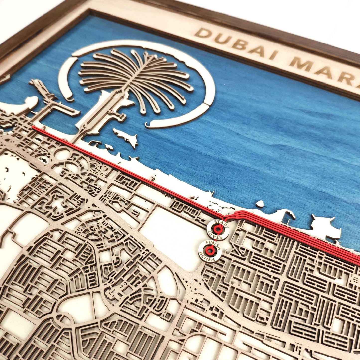 Dubai Marathon Commemorative Wooden Route Map – Collector's Item by CityWood - Custom Wood Map Art - Unique Laser Cut Engraved - Anniversary Gift