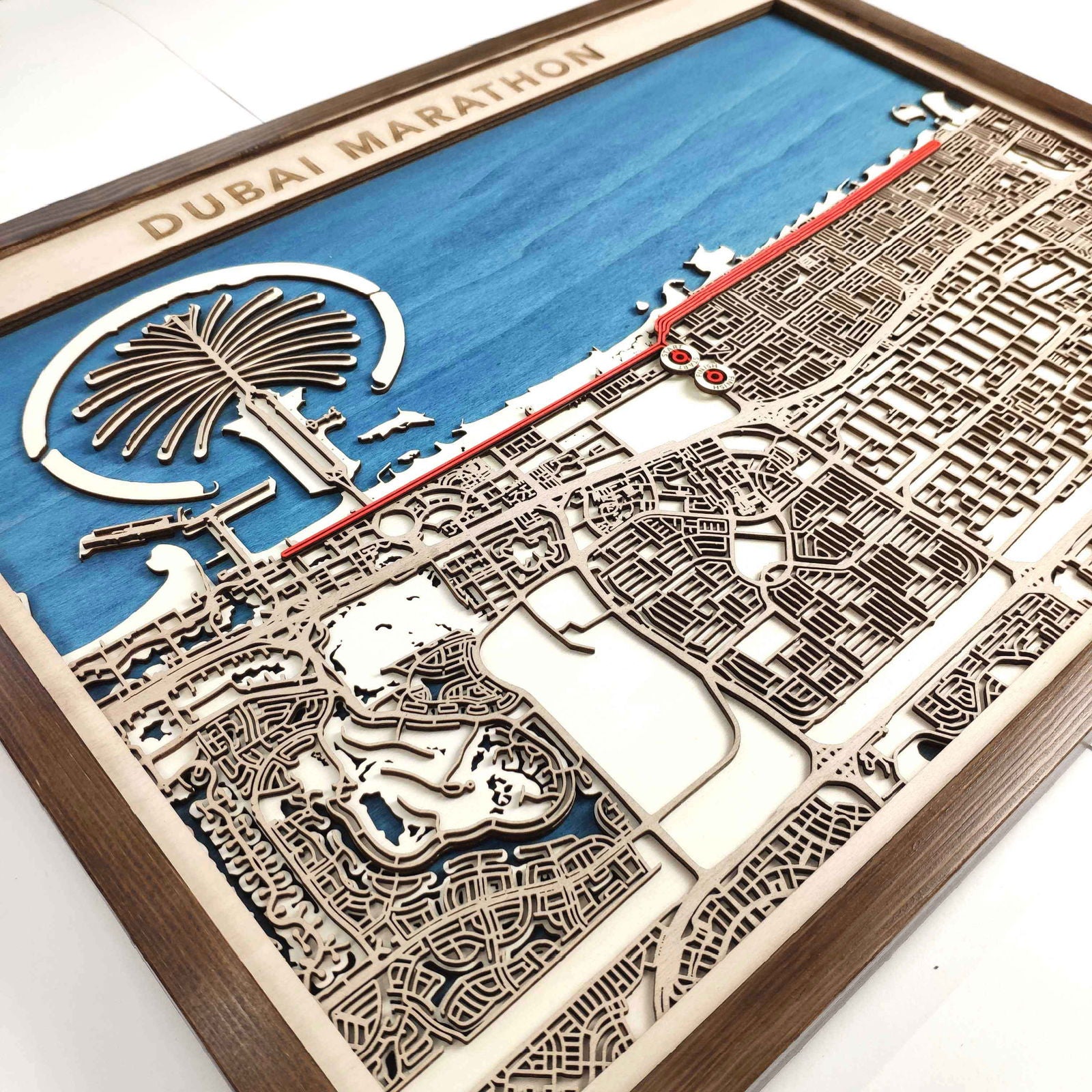 Dubai Marathon Commemorative Wooden Route Map – Collector's Item by CityWood - Custom Wood Map Art - Unique Laser Cut Engraved - Anniversary Gift