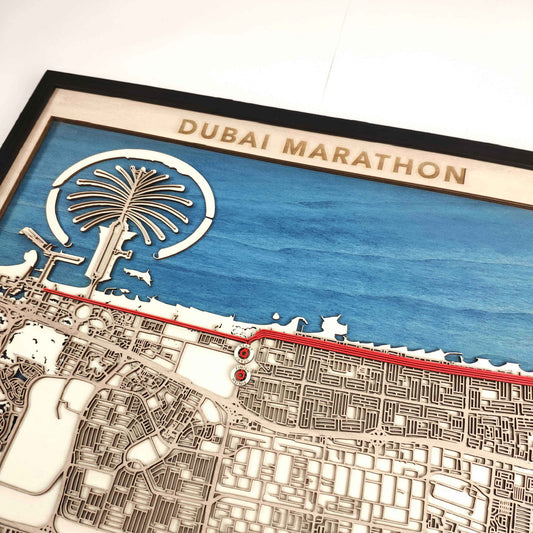 Dubai Marathon Course Map - Wall Art Gift by CityWood - Custom Wood Map Art - Unique Laser Cut Engraved - Anniversary Gift