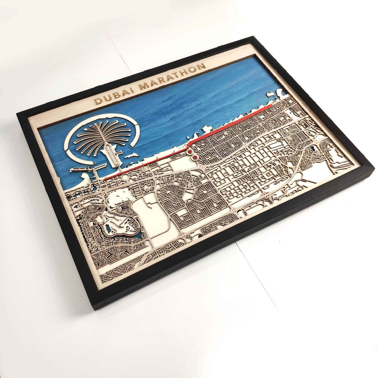 Dubai Marathon Course Map - Wall Art Gift by CityWood - Custom Wood Map Art - Unique Laser Cut Engraved - Anniversary Gift