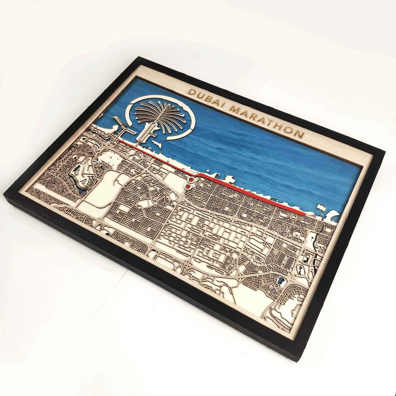 Dubai Marathon Course Map - Wall Art Gift by CityWood - Custom Wood Map Art - Unique Laser Cut Engraved - Anniversary Gift