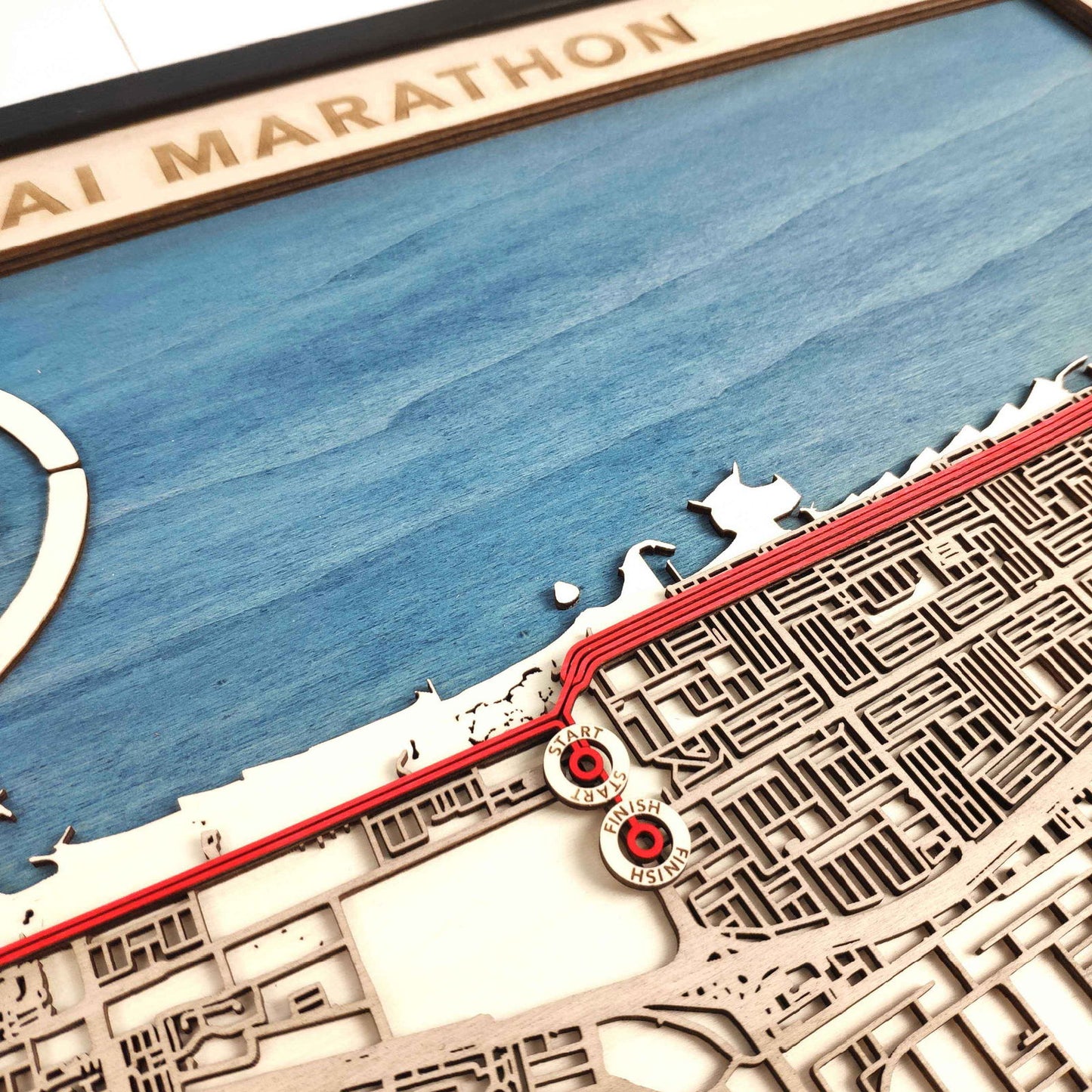 Dubai Marathon Course Map - Wall Art Gift by CityWood - Custom Wood Map Art - Unique Laser Cut Engraved - Anniversary Gift