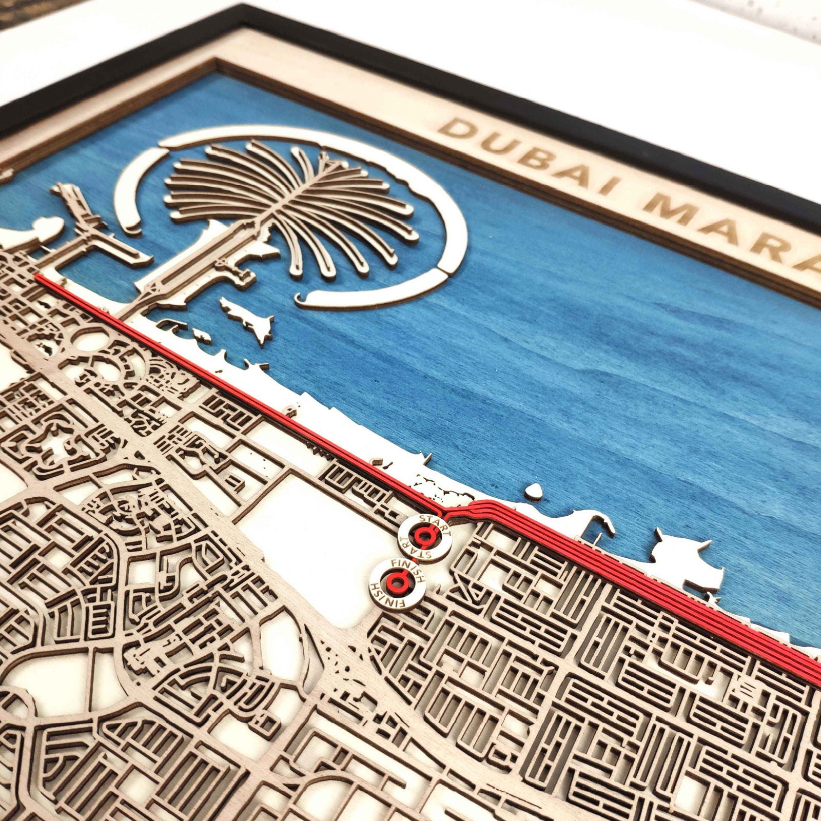 Dubai Marathon Course Map - Wall Art Gift by CityWood - Custom Wood Map Art - Unique Laser Cut Engraved - Anniversary Gift