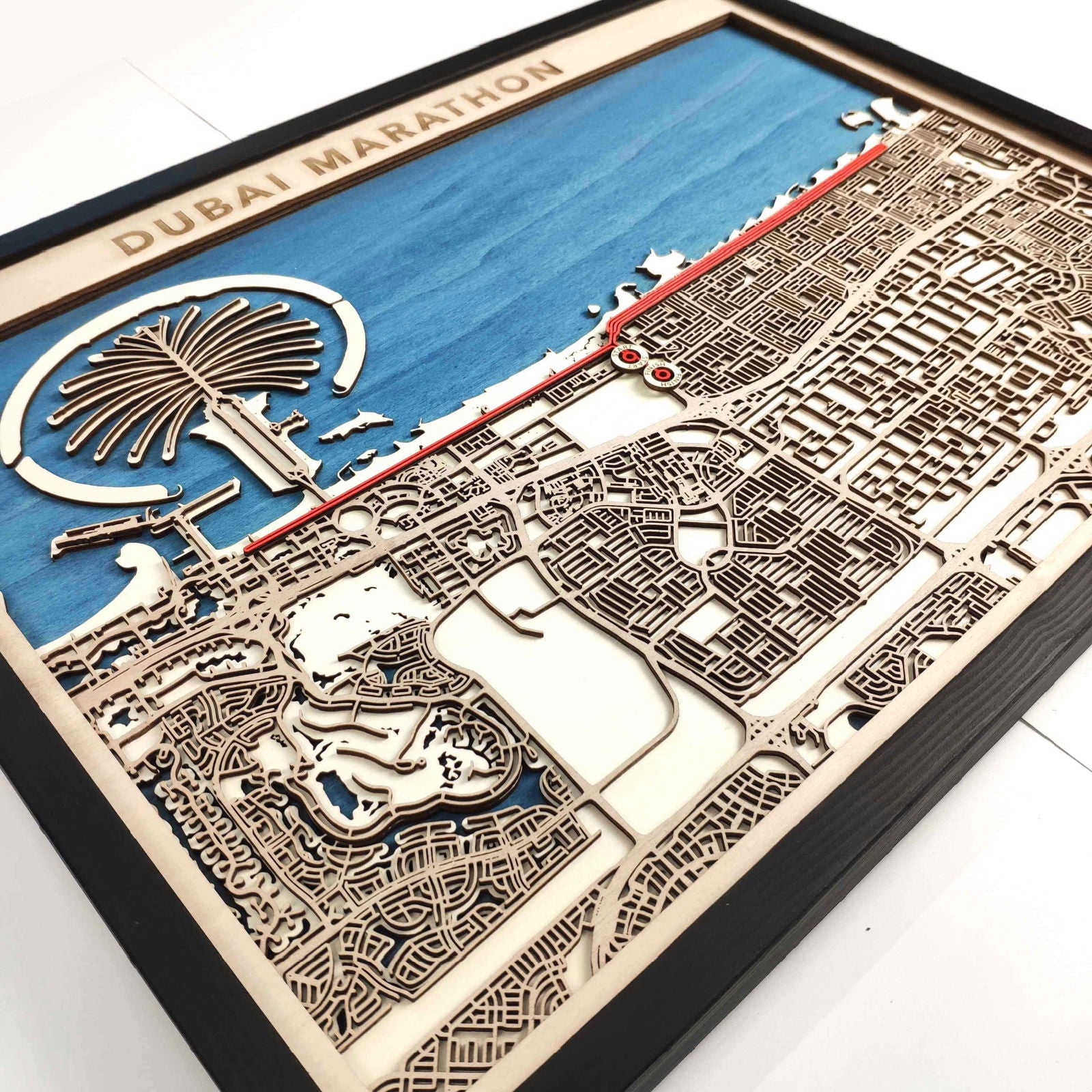 Dubai Marathon Course Map - Wall Art Gift by CityWood - Custom Wood Map Art - Unique Laser Cut Engraved - Anniversary Gift