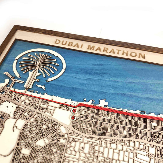 Dubai Marathon Laser-Cut Wooden Map – Unique Runner Poster Gift by CityWood - Custom Wood Map Art - Unique Laser Cut Engraved - Anniversary Gift