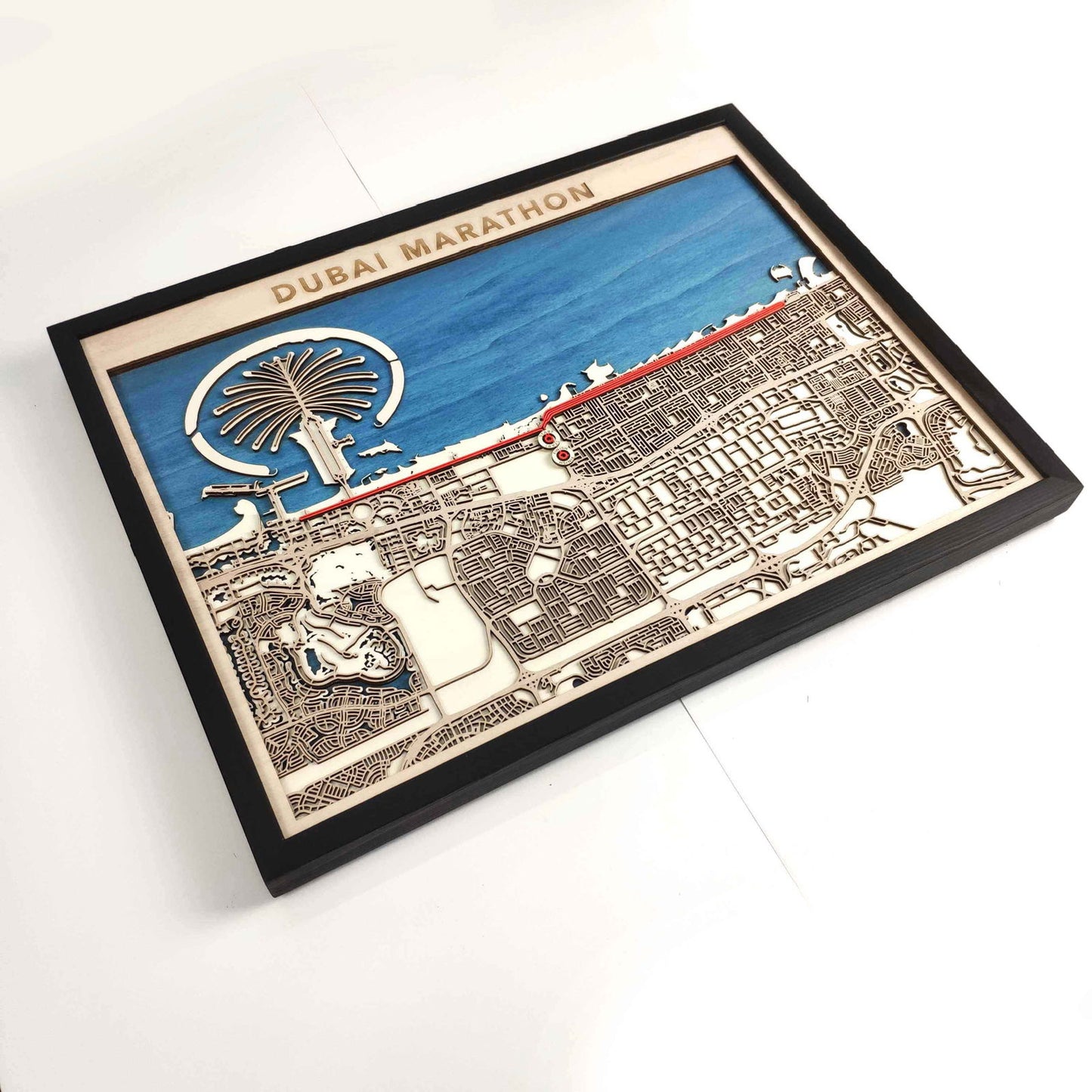 Dubai Marathon Wooden Map by CityWood - Custom Wood Map Art - Unique Laser Cut Engraved - Anniversary Gift