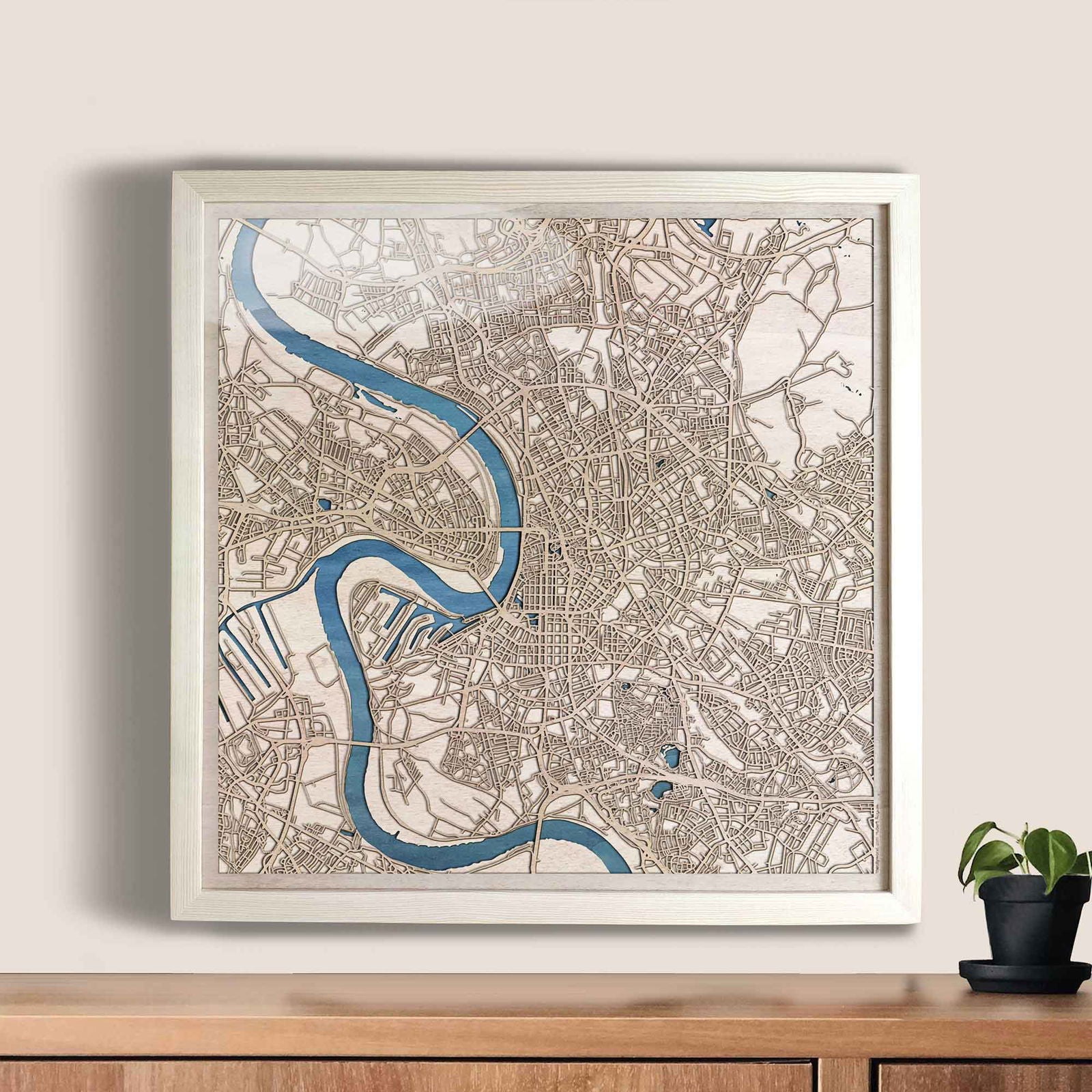 Dusseldorf Wooden Map by CityWood - Custom Wood Map Art - Unique Laser Cut Engraved - Anniversary Gift
