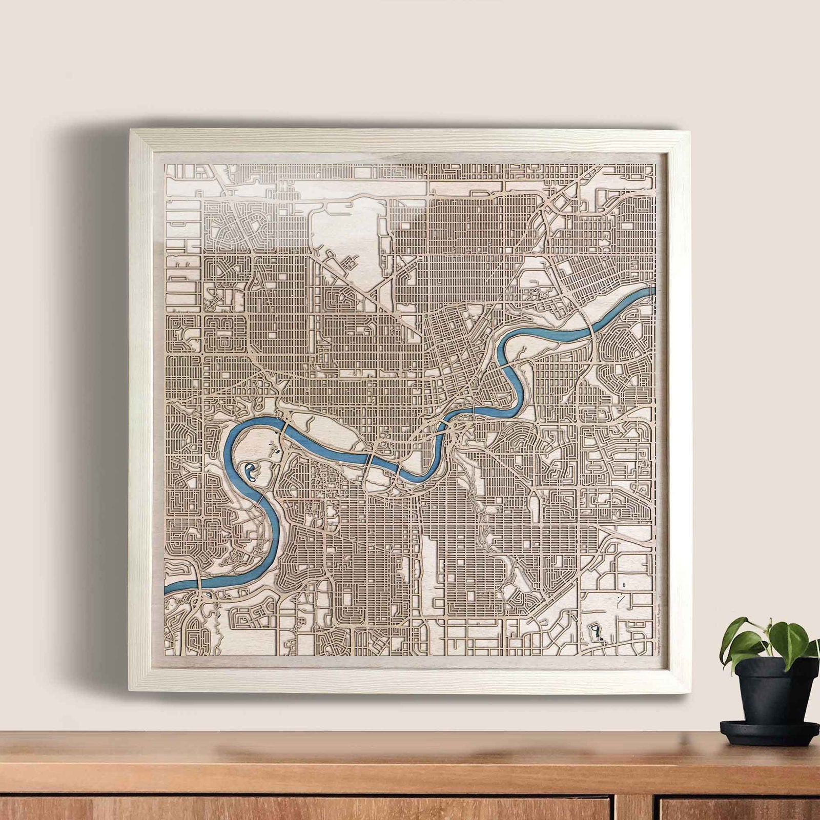 Edmonton Wooden Map by CityWood - Custom Wood Map Art - Unique Laser Cut Engraved - Anniversary Gift