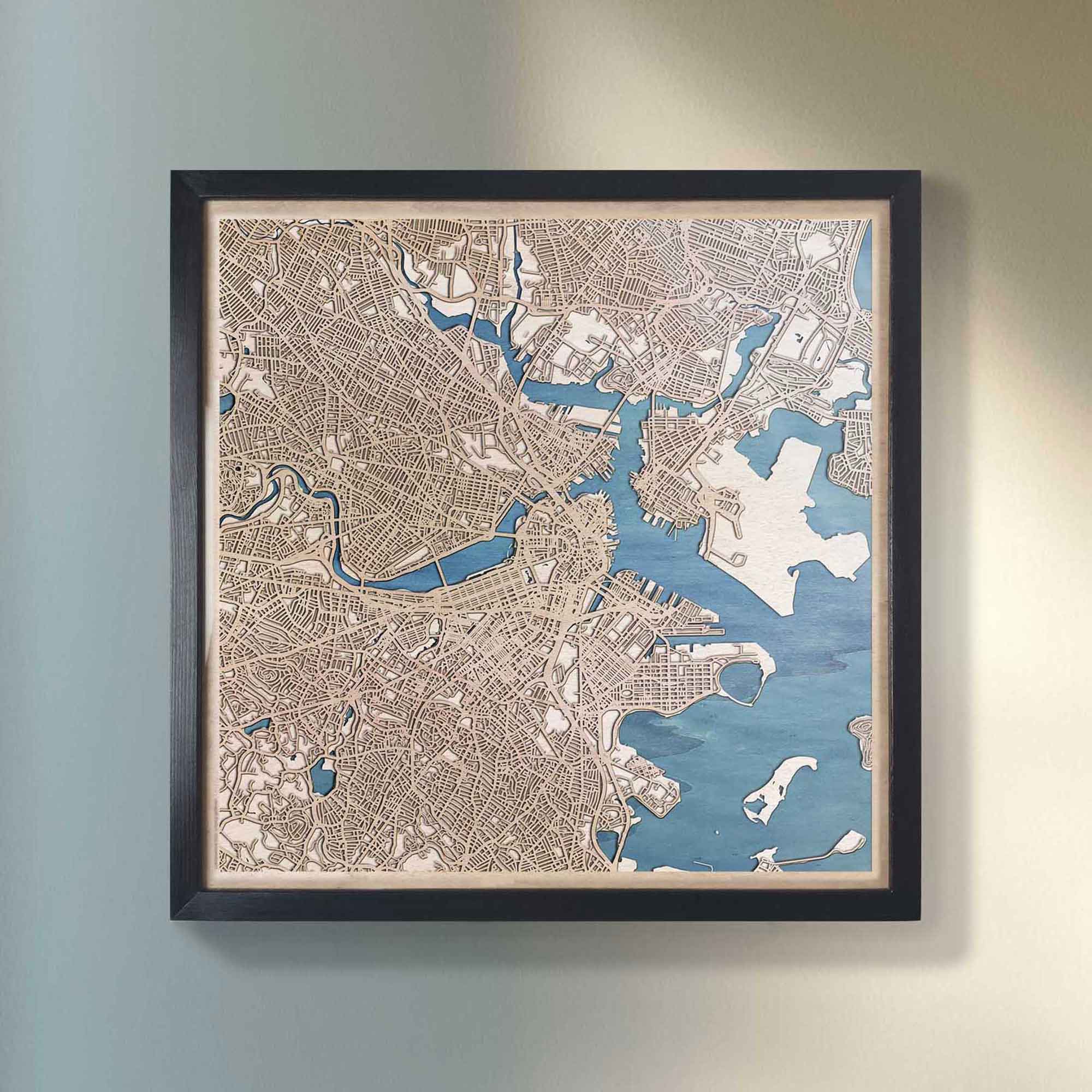 Boston Framed Engraved Artwork - Custom Wood Frame, Engraved Boston ...