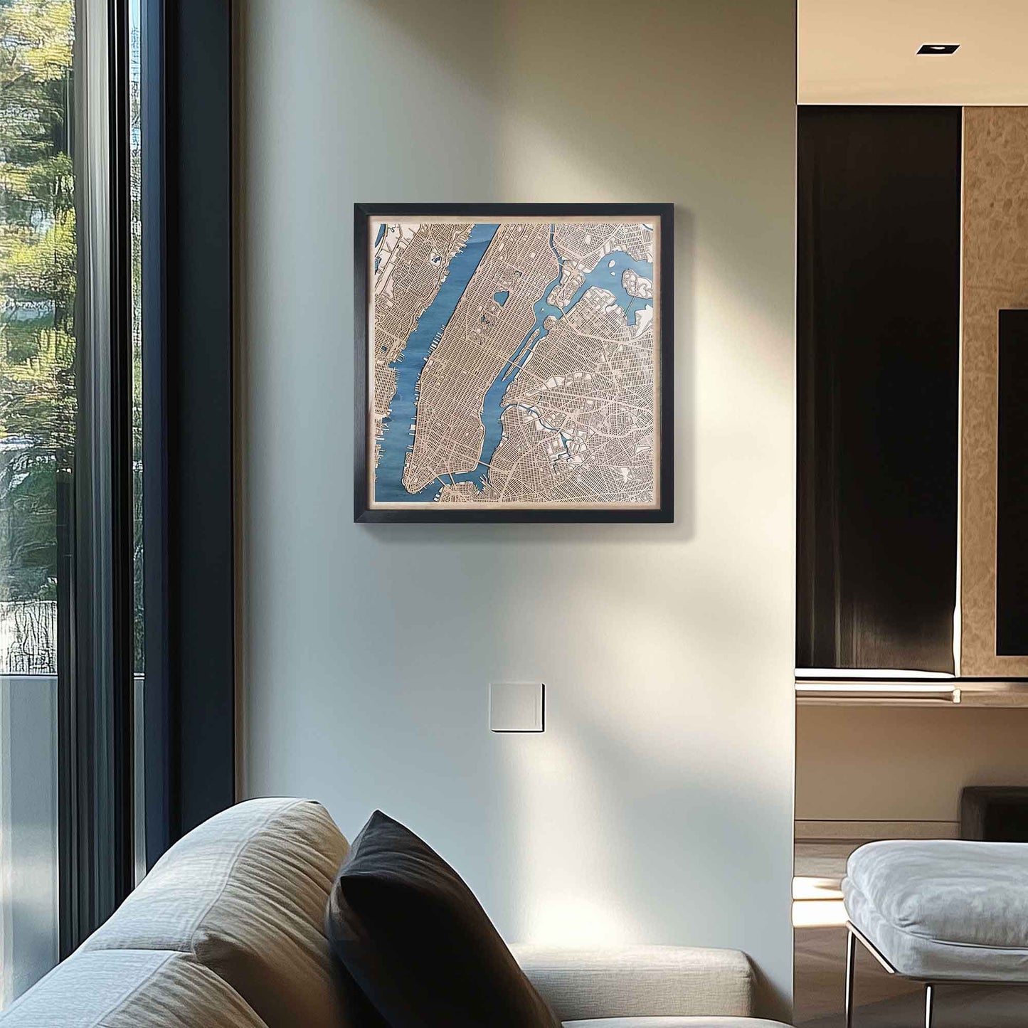 Elegant New York framed engraved artwork for stylish decor.