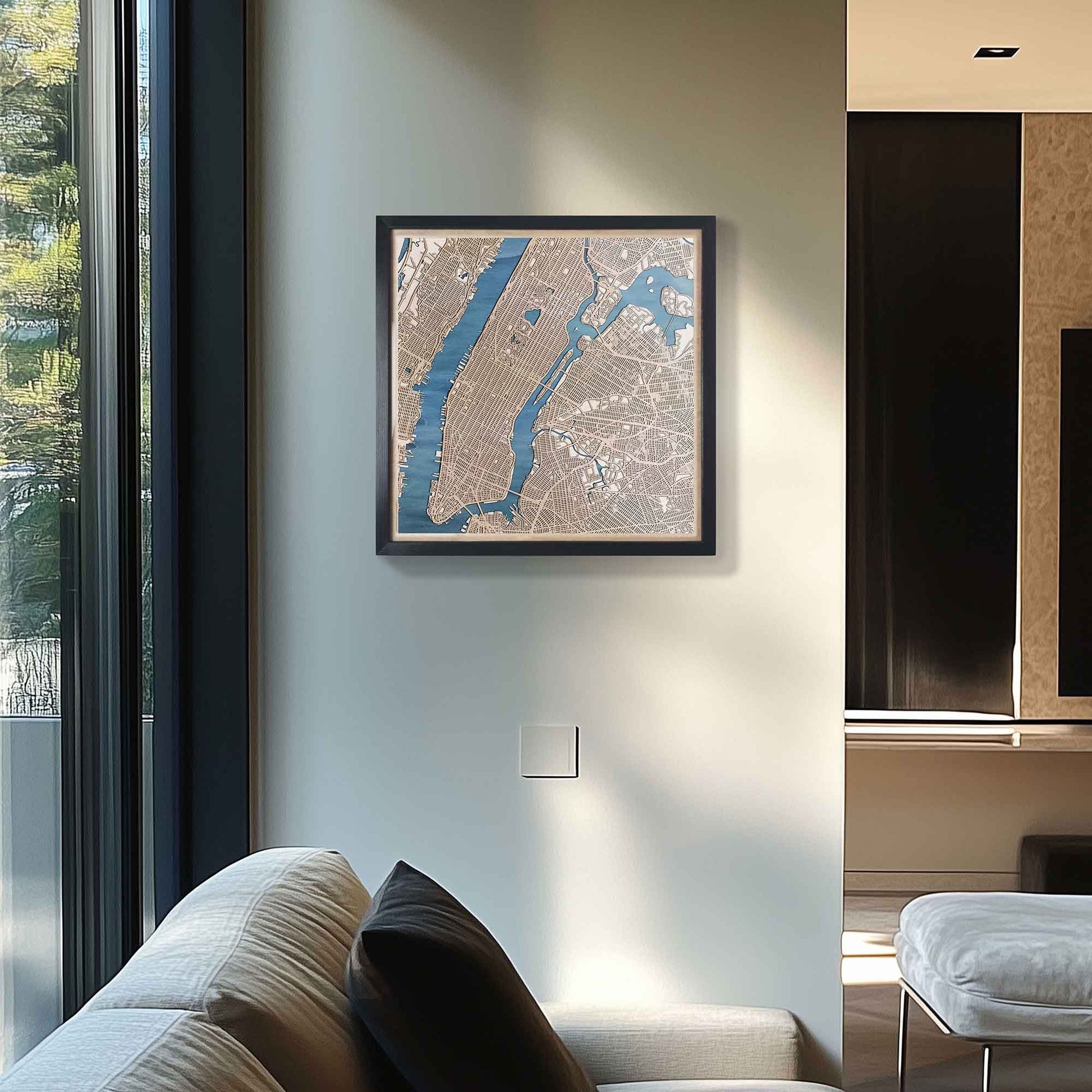 Elegant New York framed engraved artwork for stylish decor.