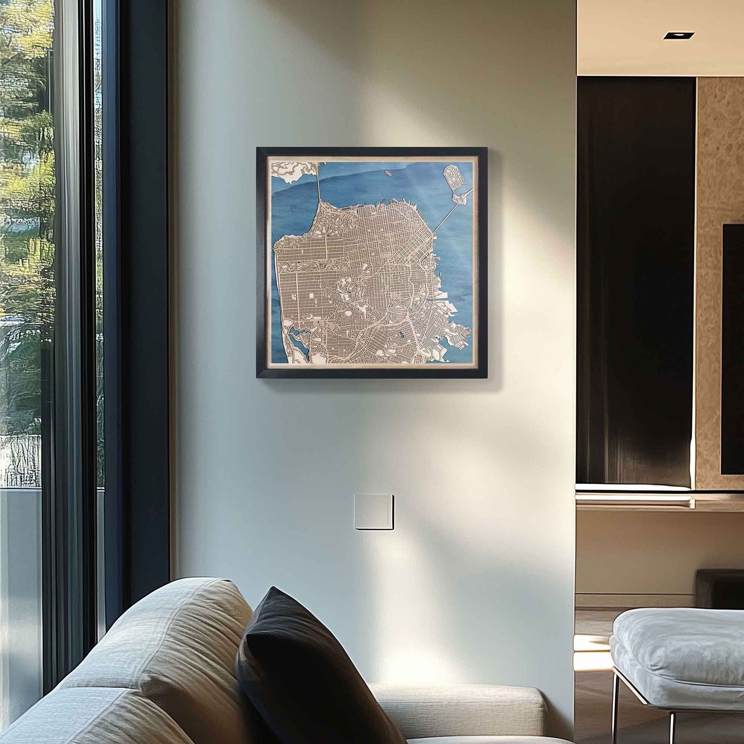 Elegant San Francisco framed engraved artwork for stylish home decor.