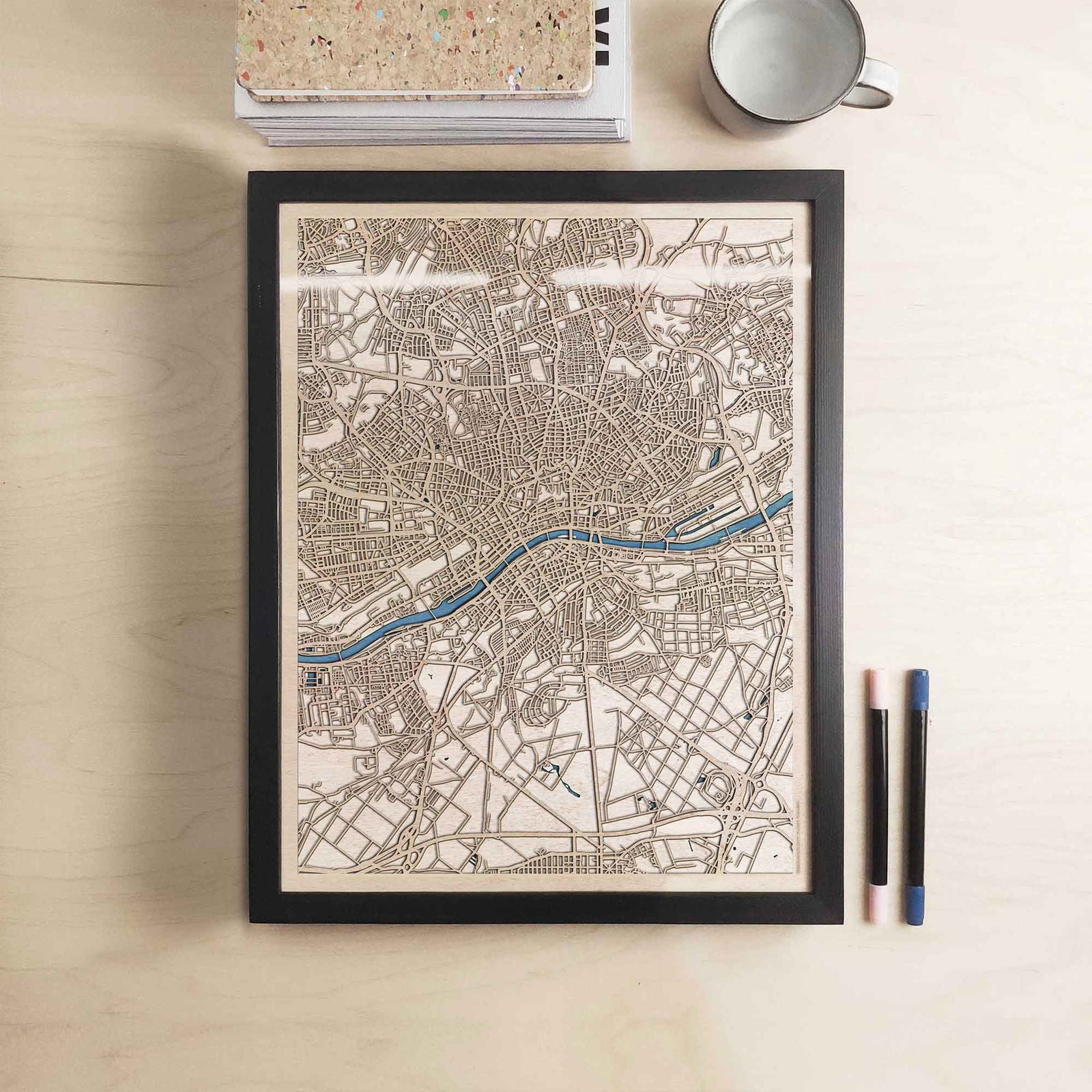 Frankfurt Wooden Map by CityWood - Custom Wood Map Art - Unique Laser Cut Engraved - Anniversary Gift