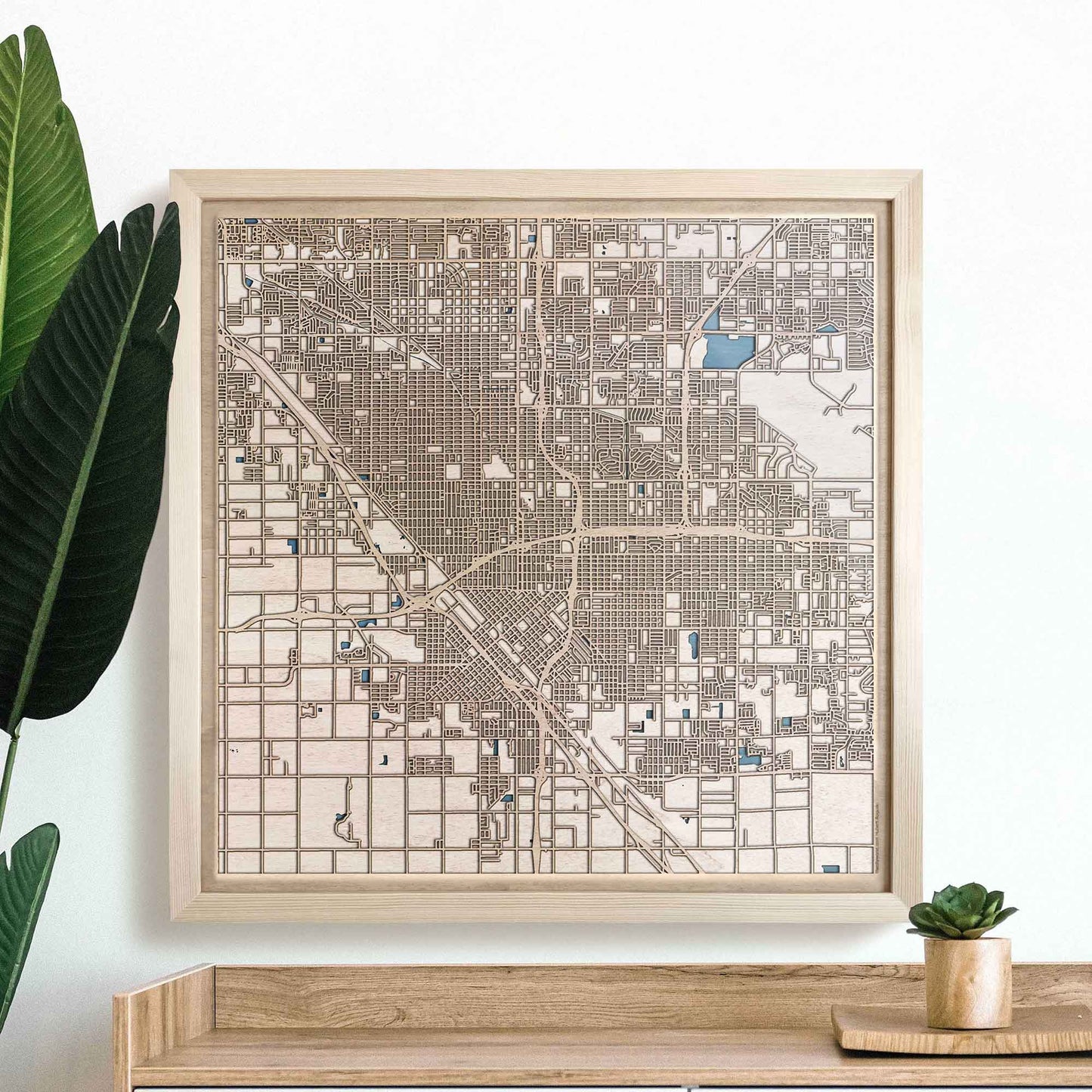 Fresno Wooden Map by CityWood - Custom Wood Map Art - Unique Laser Cut Engraved - Anniversary Gift