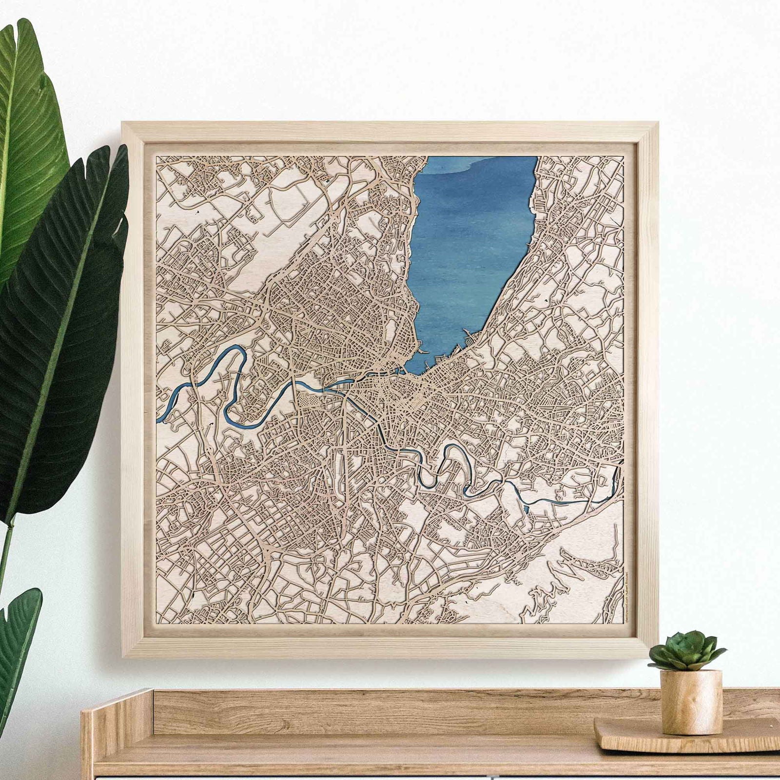 Geneva Wooden Map by CityWood - Custom Wood Map Art - Unique Laser Cut Engraved - Anniversary Gift