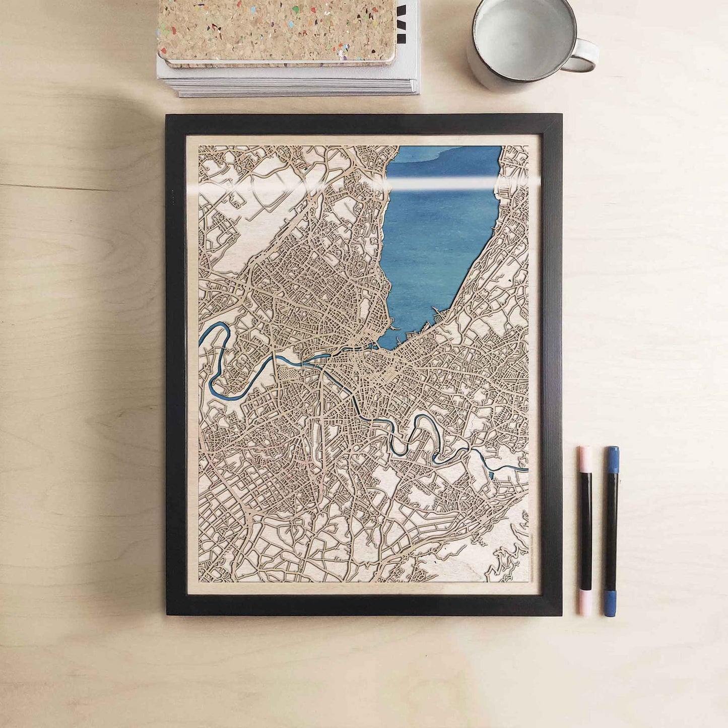 Geneva Wooden Map by CityWood - Custom Wood Map Art - Unique Laser Cut Engraved - Anniversary Gift