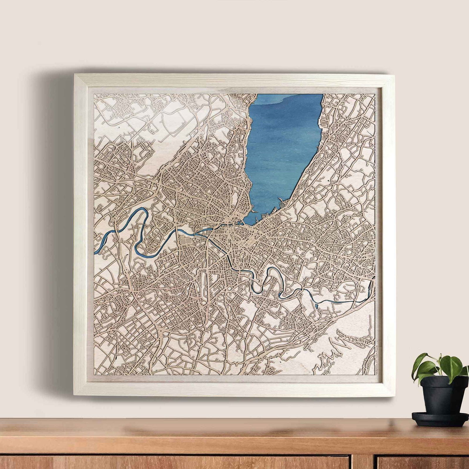 Geneva Wooden Map by CityWood - Custom Wood Map Art - Unique Laser Cut Engraved - Anniversary Gift