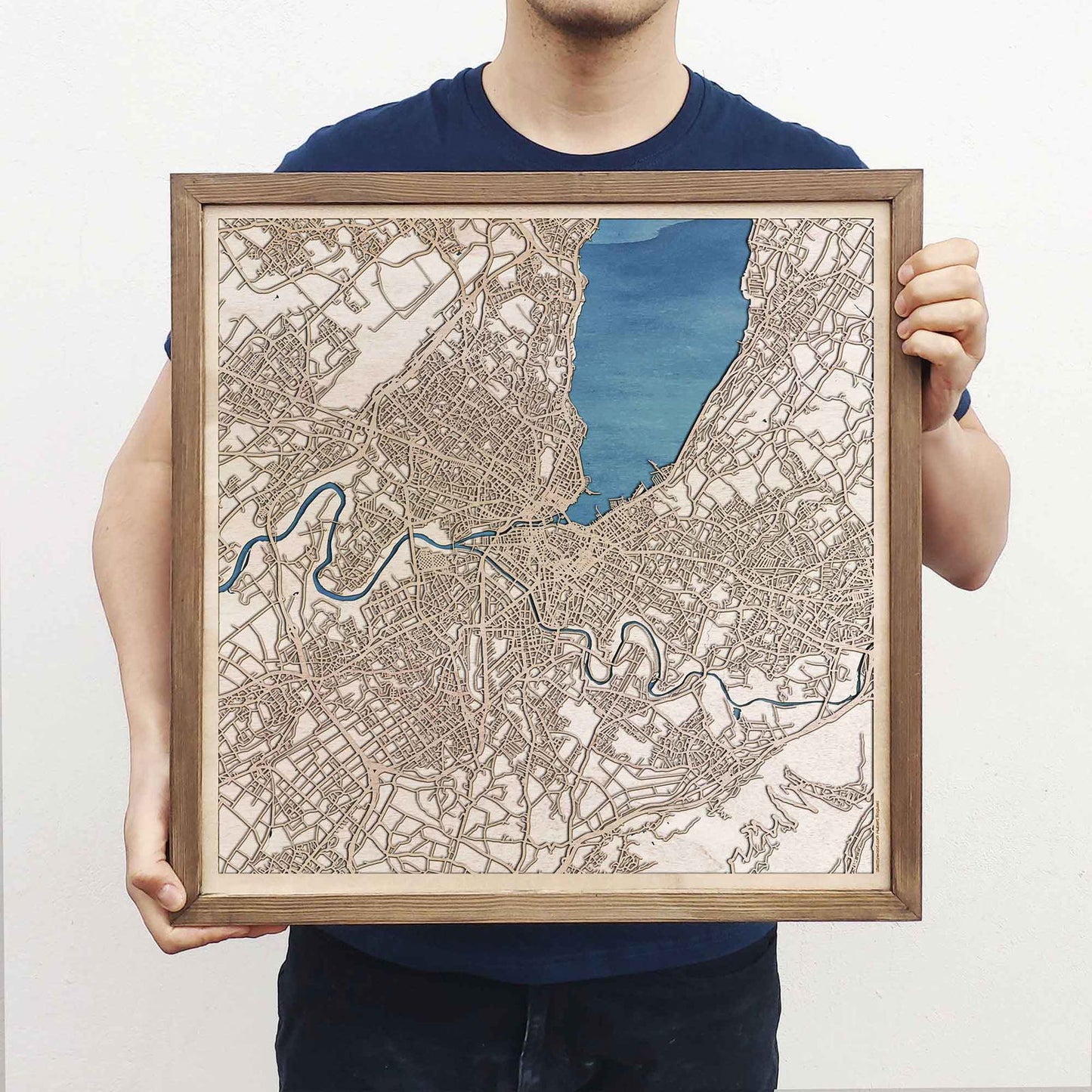 Geneva Wooden Map by CityWood - Custom Wood Map Art - Unique Laser Cut Engraved - Anniversary Gift