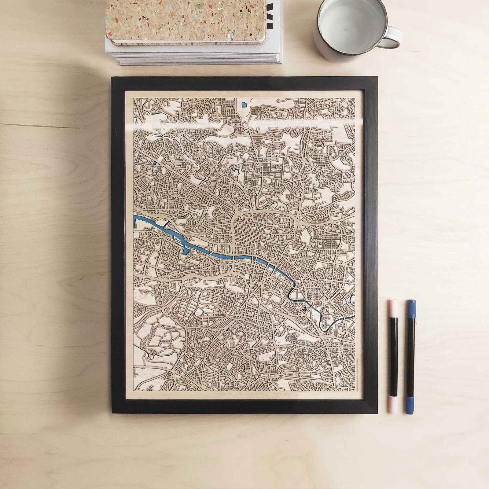 Wooden street map of Glasgow - 3D, topographic, laser cut - CityWood