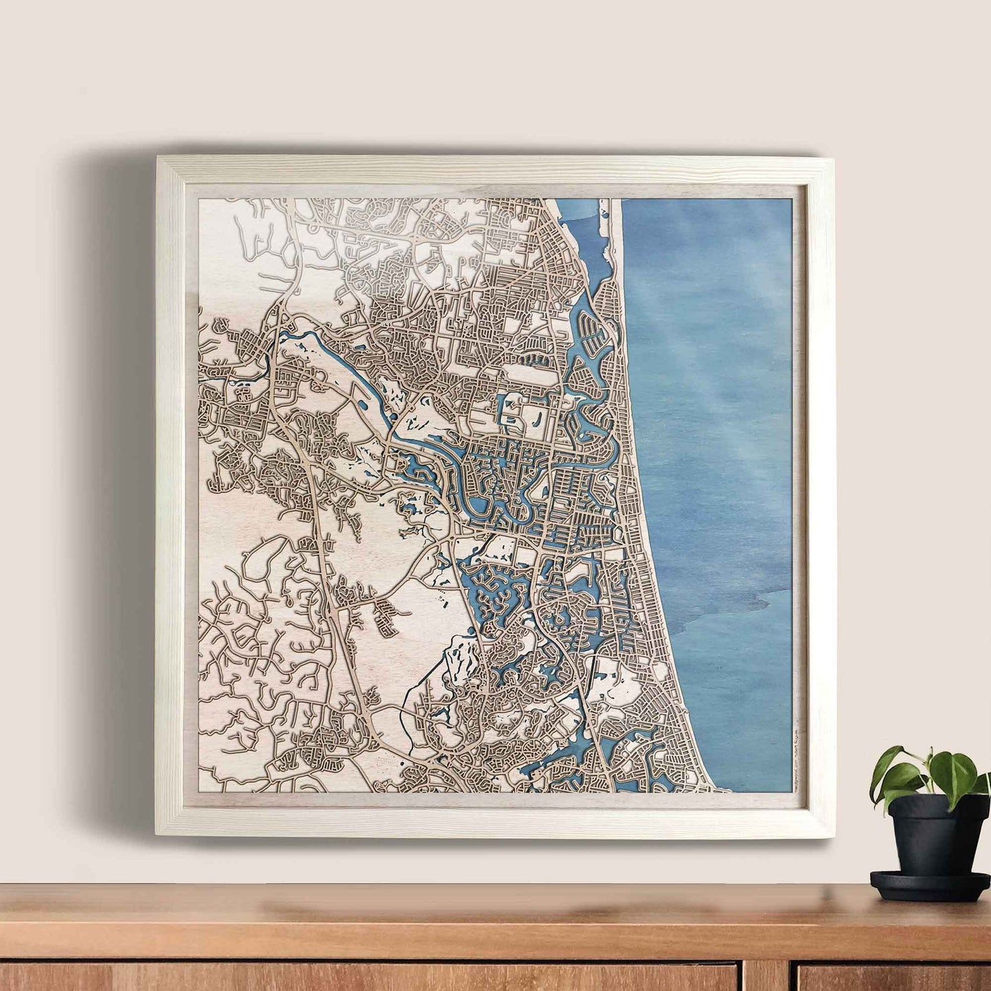 Gold Coast Wooden Map by CityWood - Custom Wood Map Art - Unique Laser Cut Engraved - Anniversary Gift