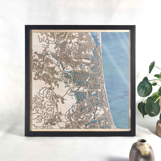 Gold Coast Wooden Map by CityWood - Custom Wood Map Art - Unique Laser Cut Engraved - Anniversary Gift